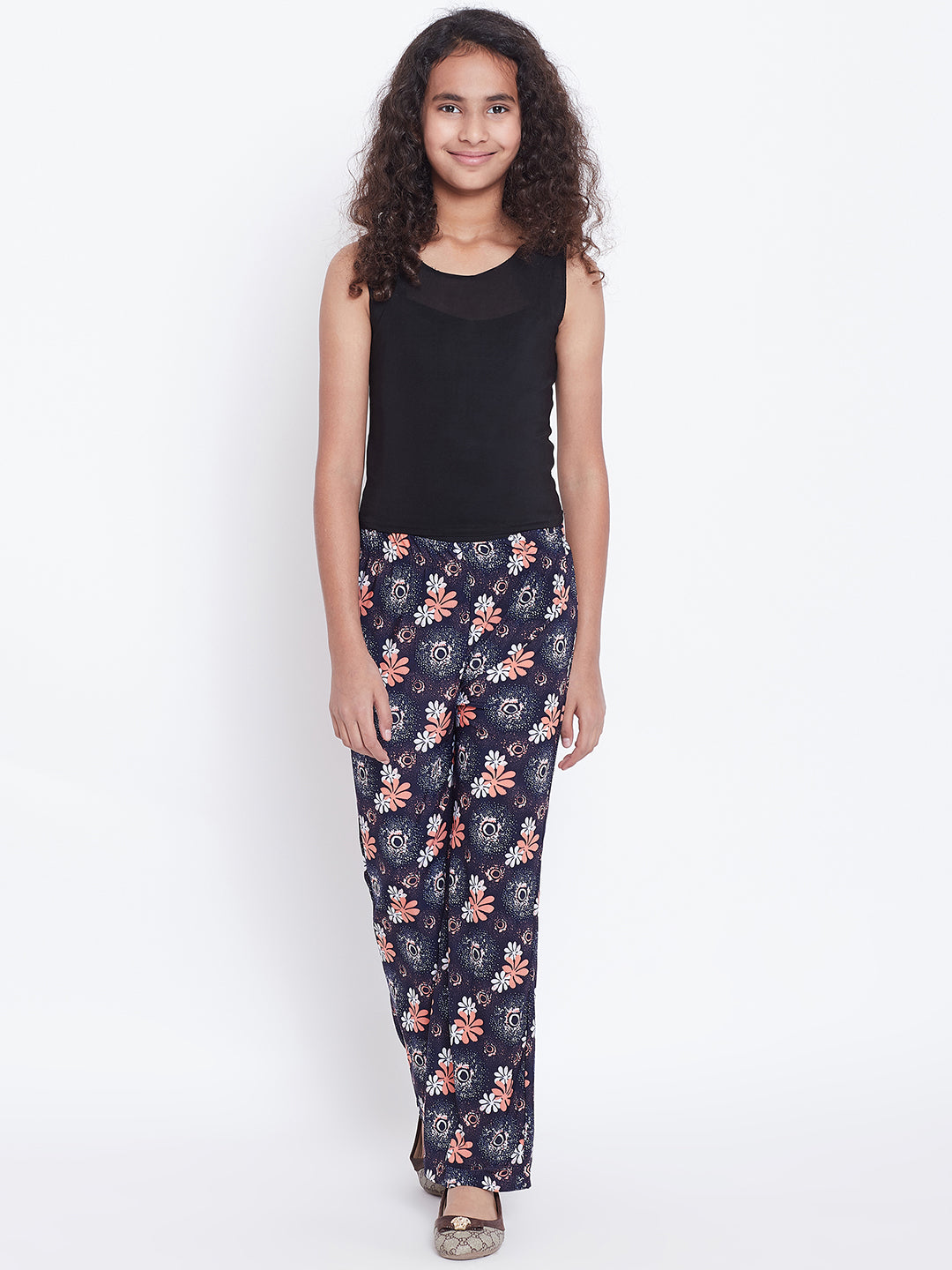 Peach Tri Floral Printed Palazzo