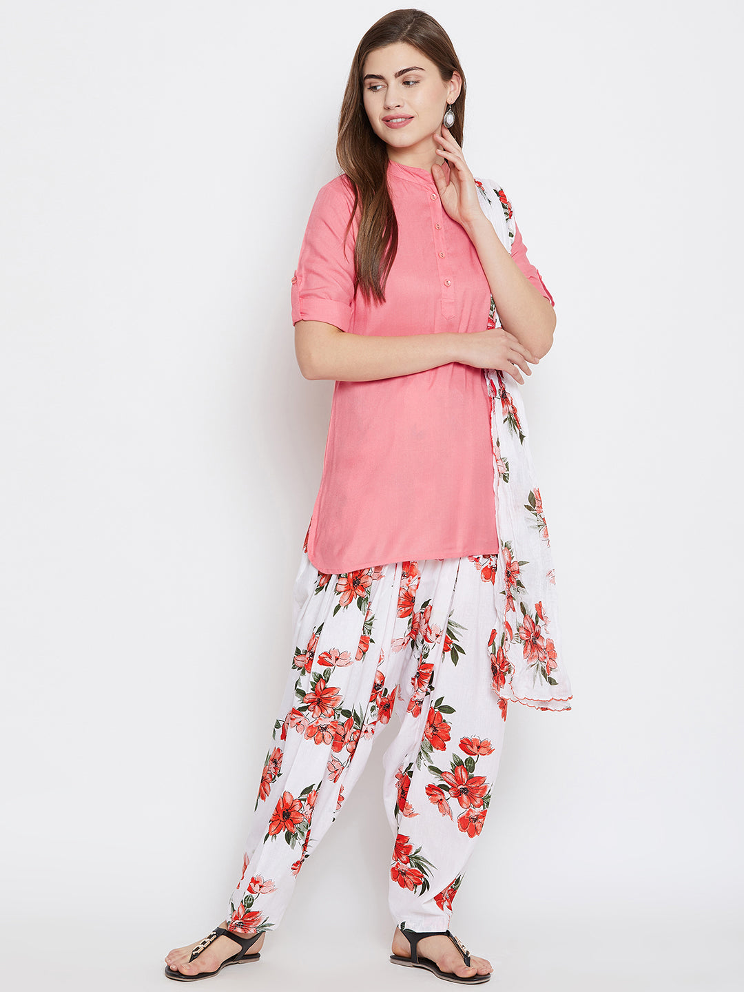 Floral Patiala with Peach Kurti Set