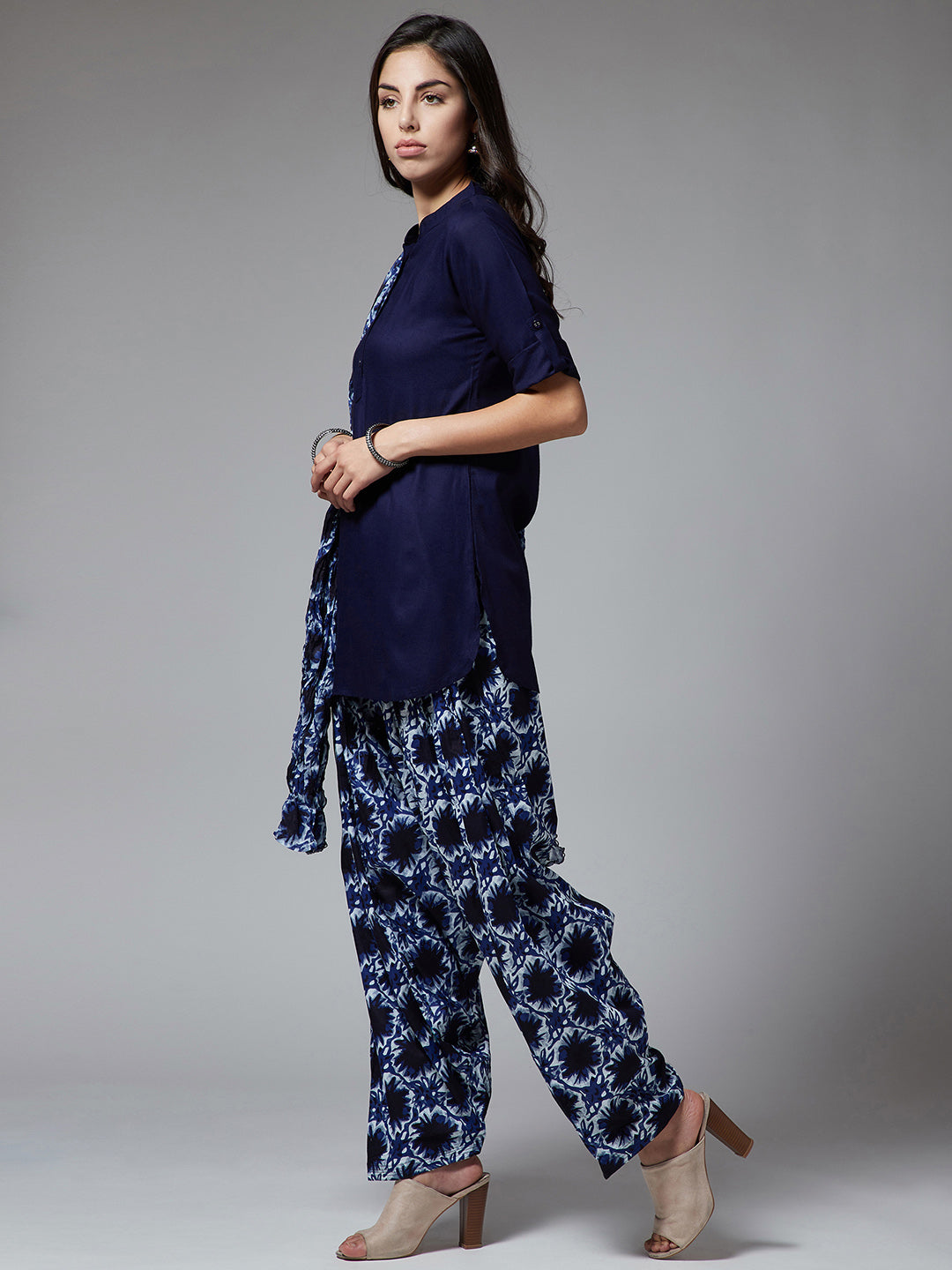 Damask Print Patiala with Navy Blue Kurti Set