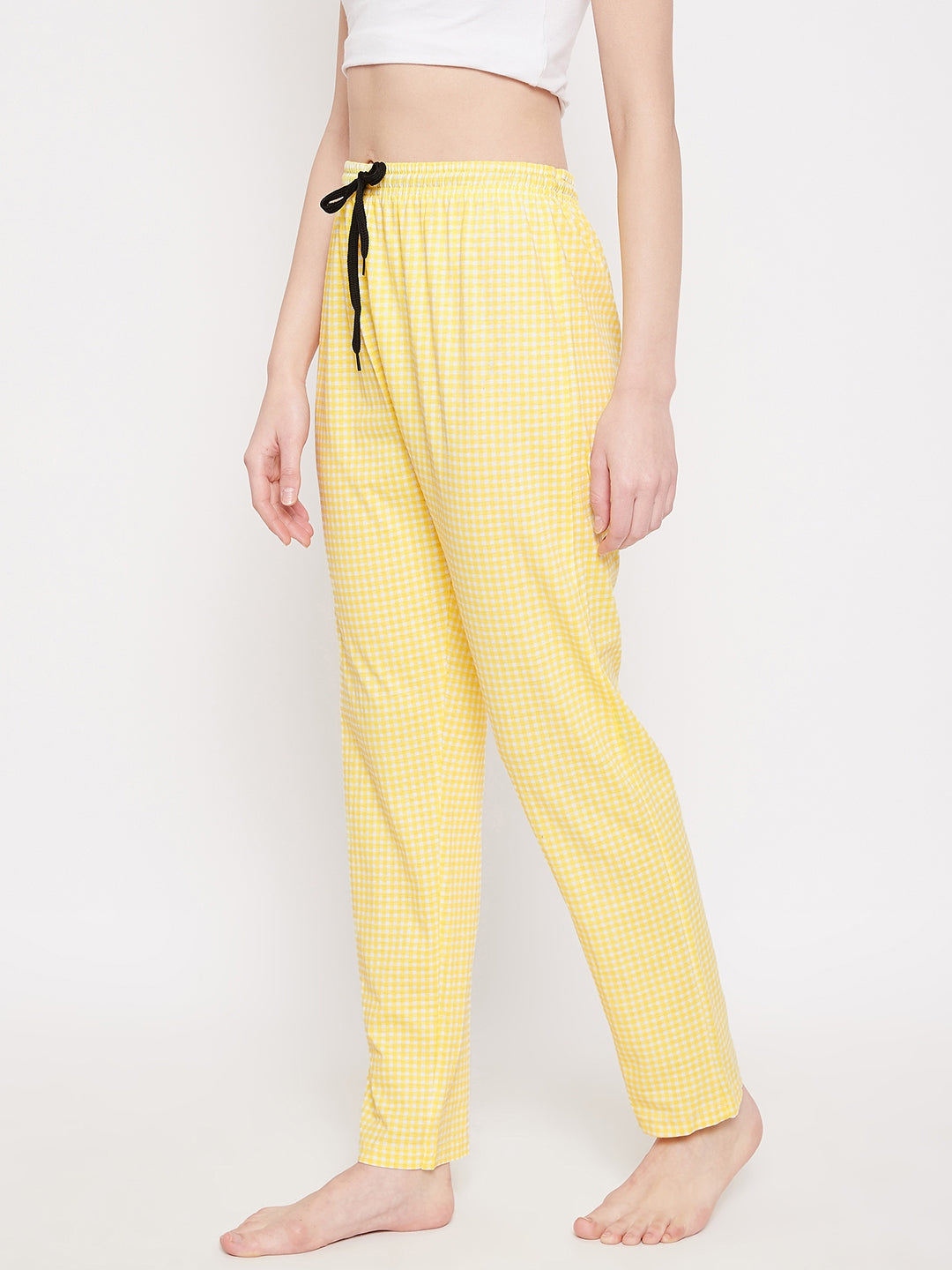 Women's Yellow Checks Printed Pajama