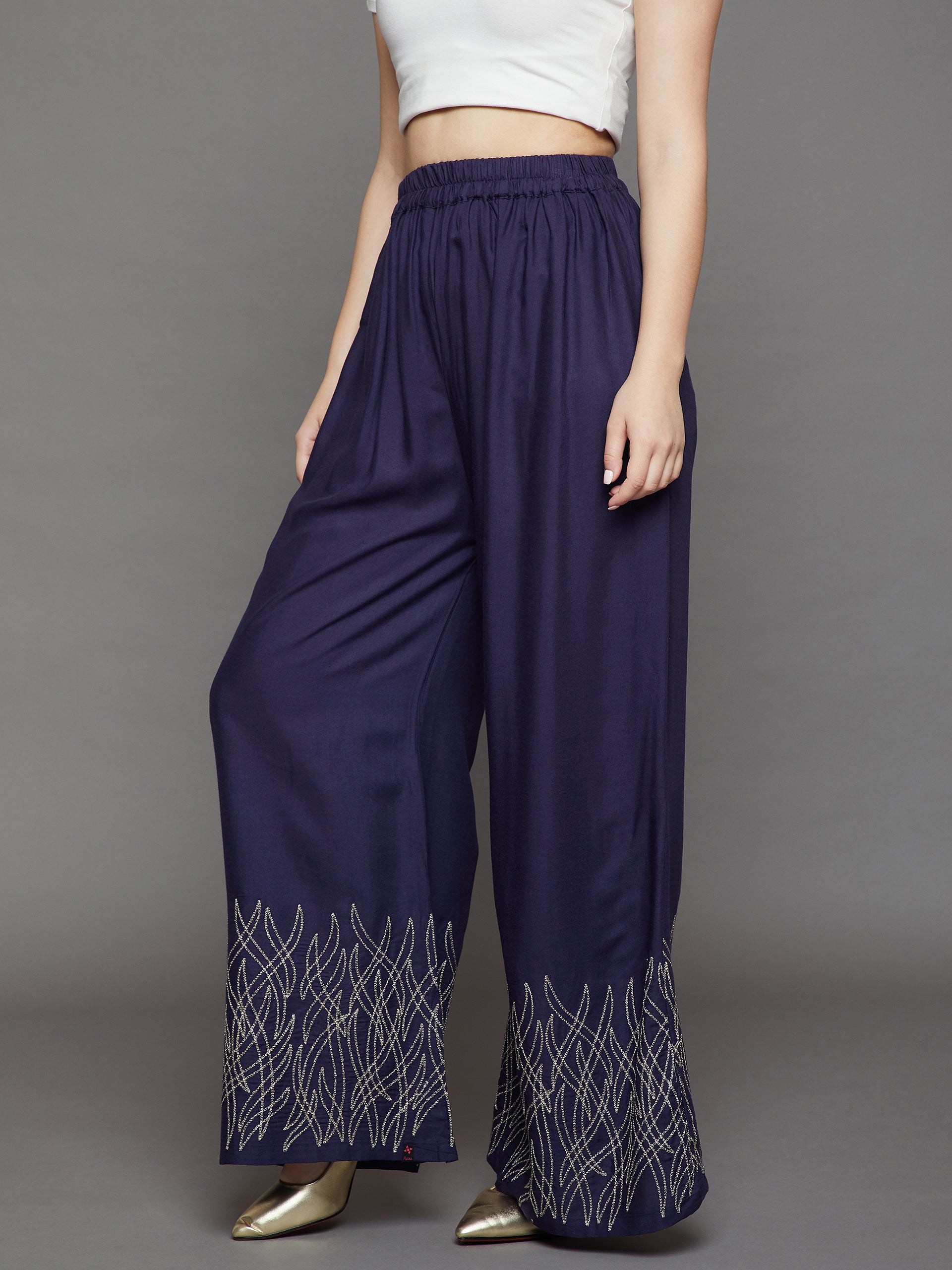 Navy Blue Embroidery Palazzo