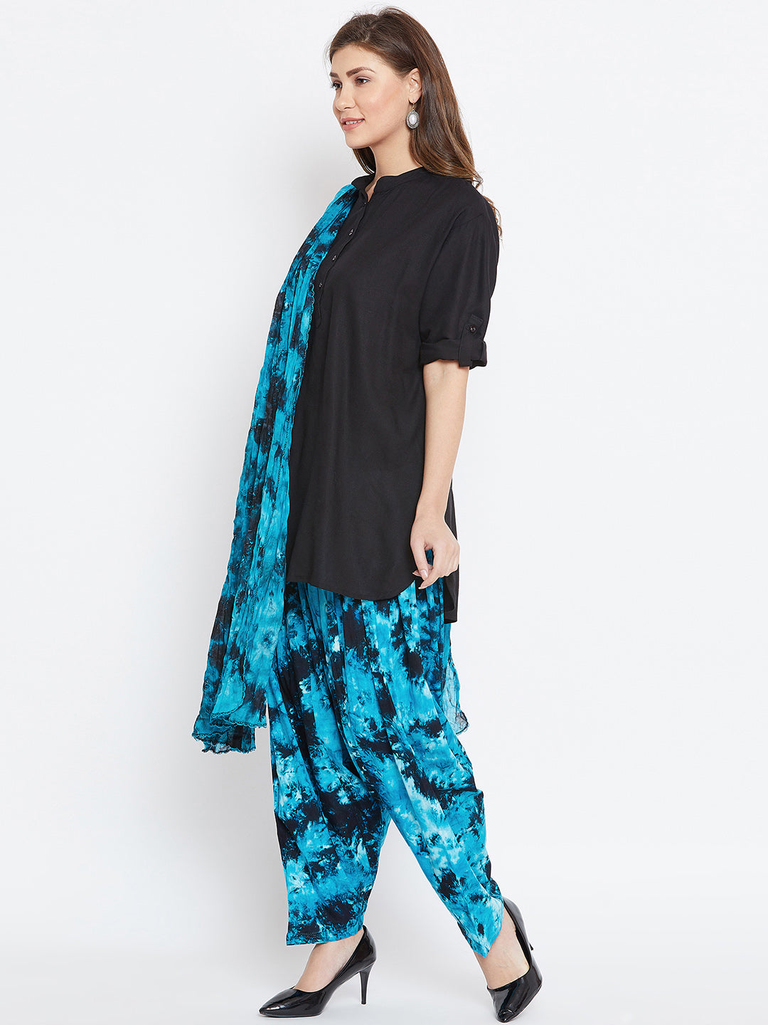Tie and Dye Print Patiala with Black Kurti Set