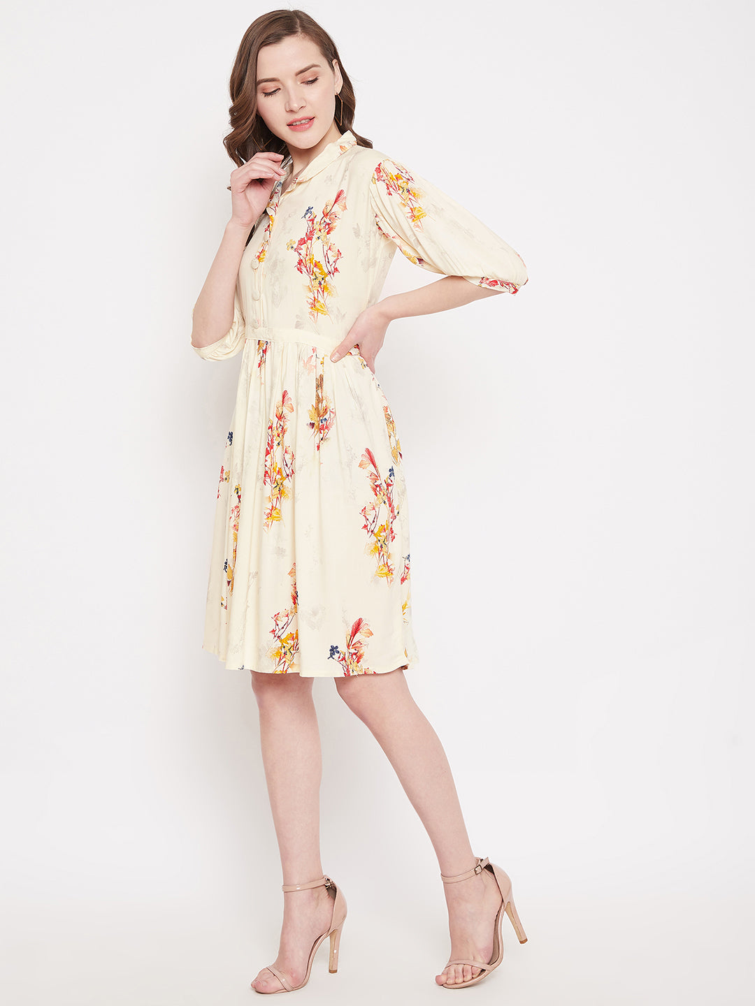 Womens rayon printed dress with matching mask