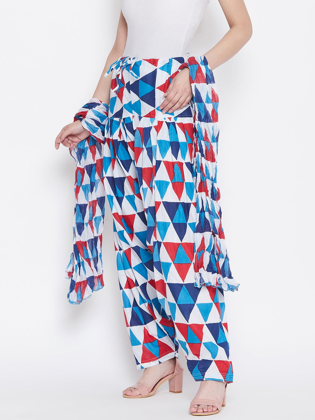 Geometric Pattern Printed Cotton Patiala with Dupatta