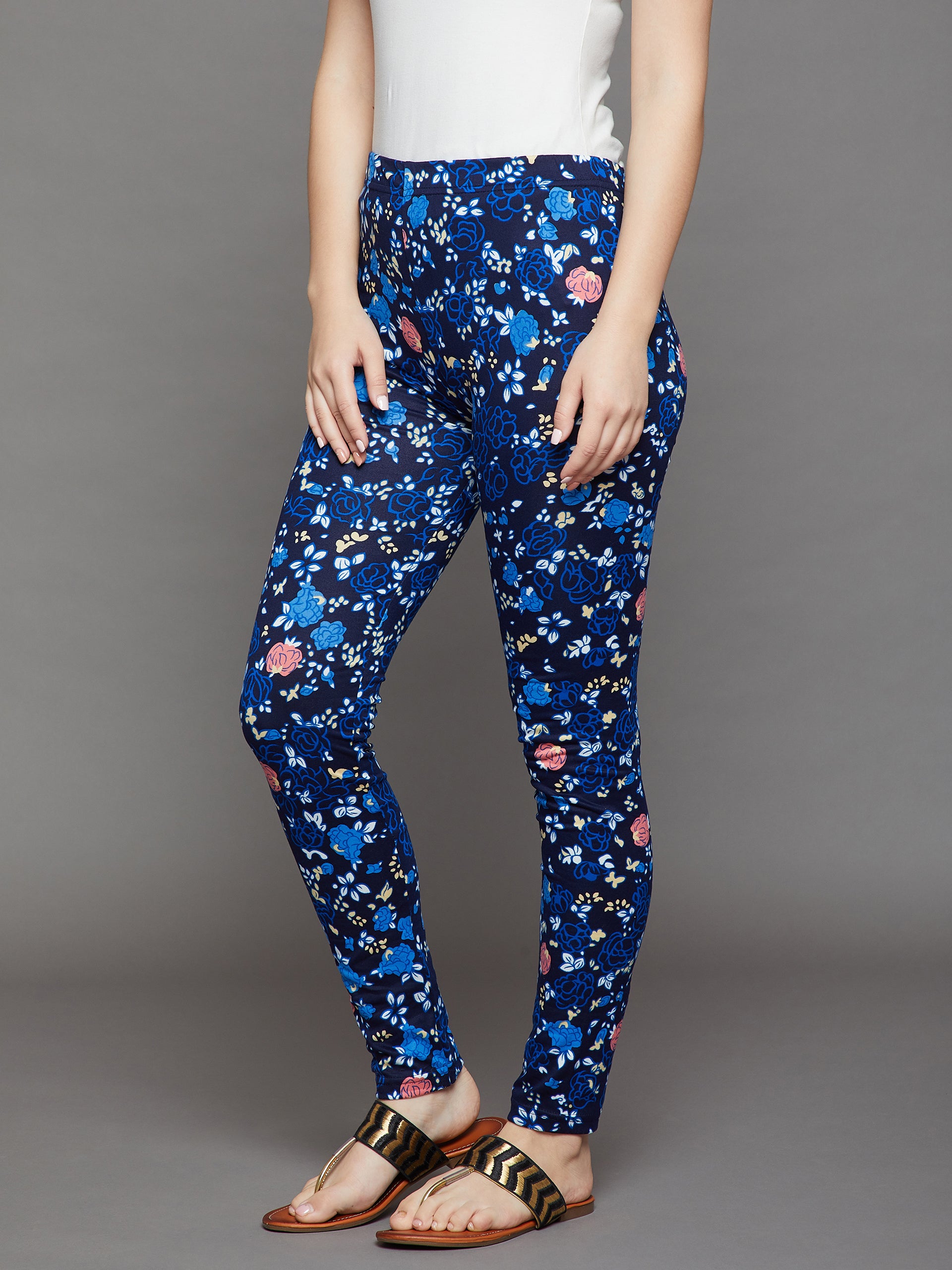 Blue Floral Printed Legging
