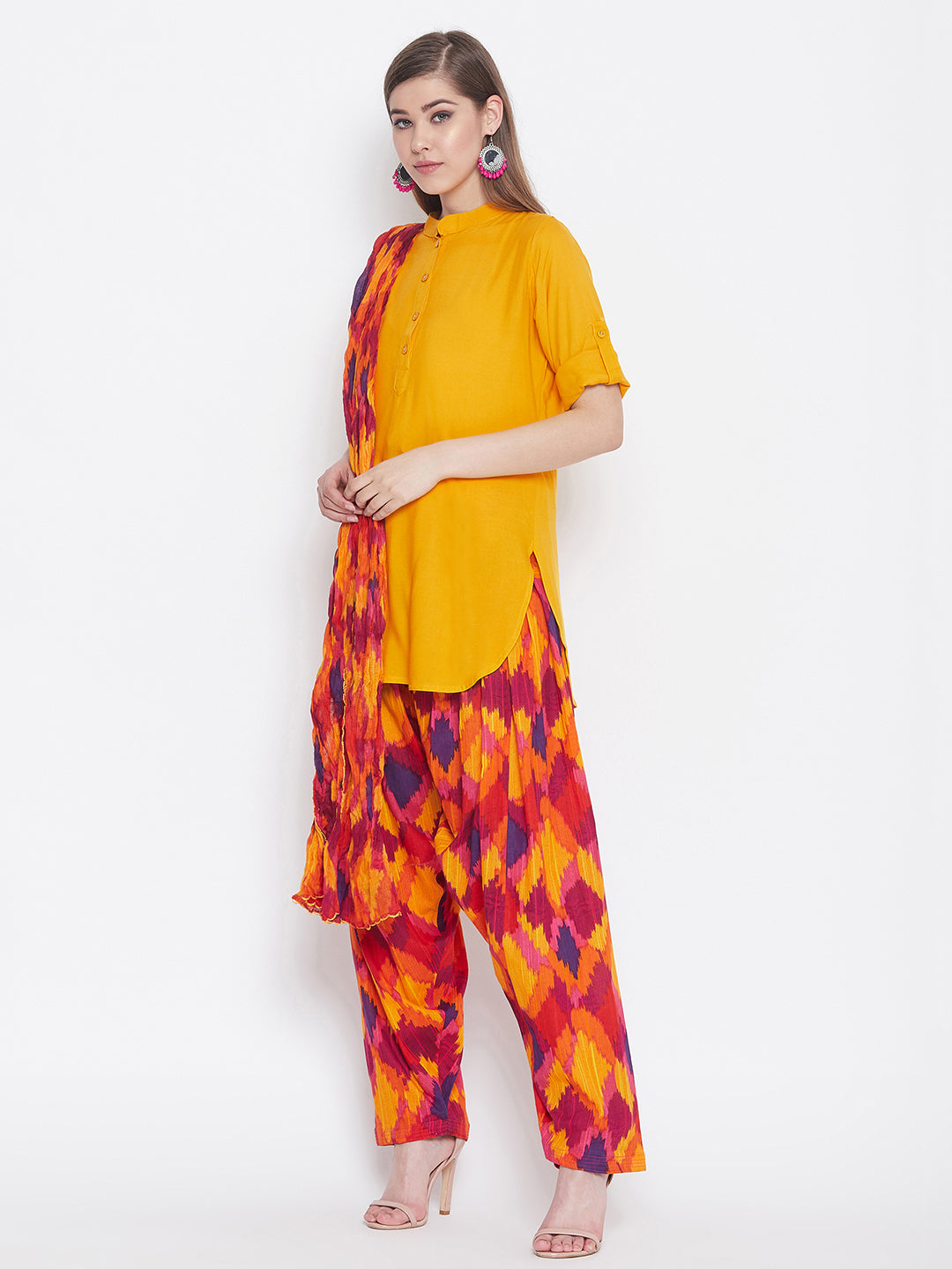 Mosaic Print Patiala with Mustard Yellow Kurti Set