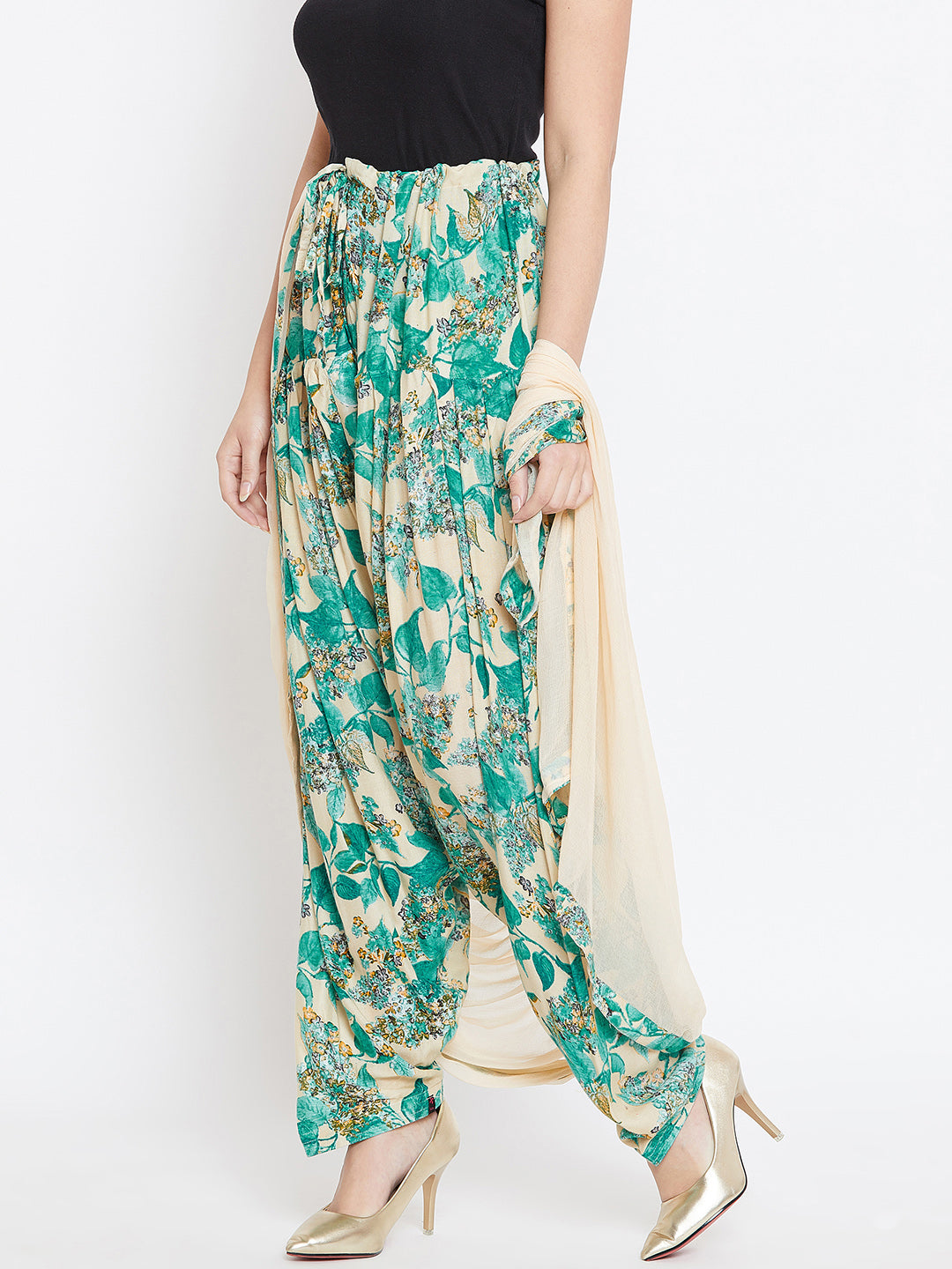 Leafy Printed Rayon Patiala With Dupatta