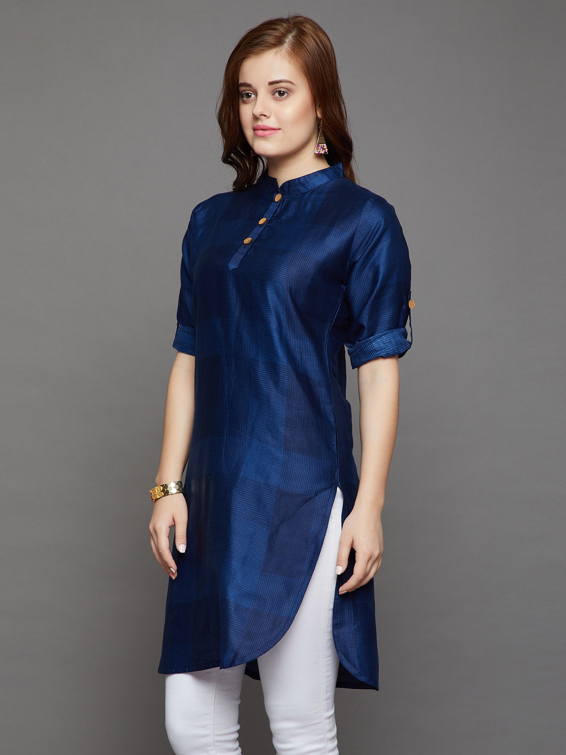 Blue Checks in Check Printed Kurtis