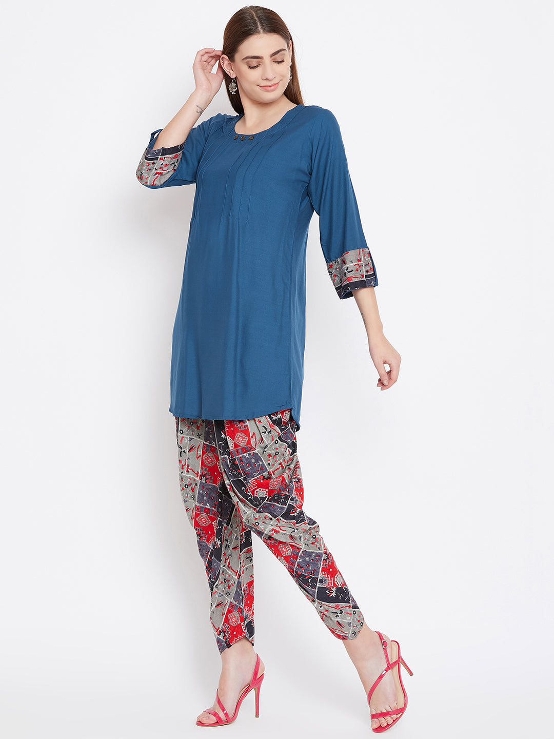 Indigo kurti With box Print Dhoti
