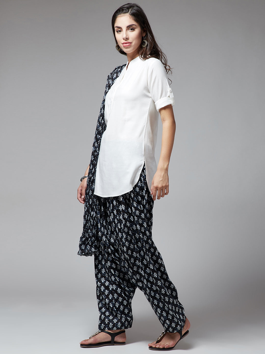 Bakara Leaf Patiala with White Kurti Set