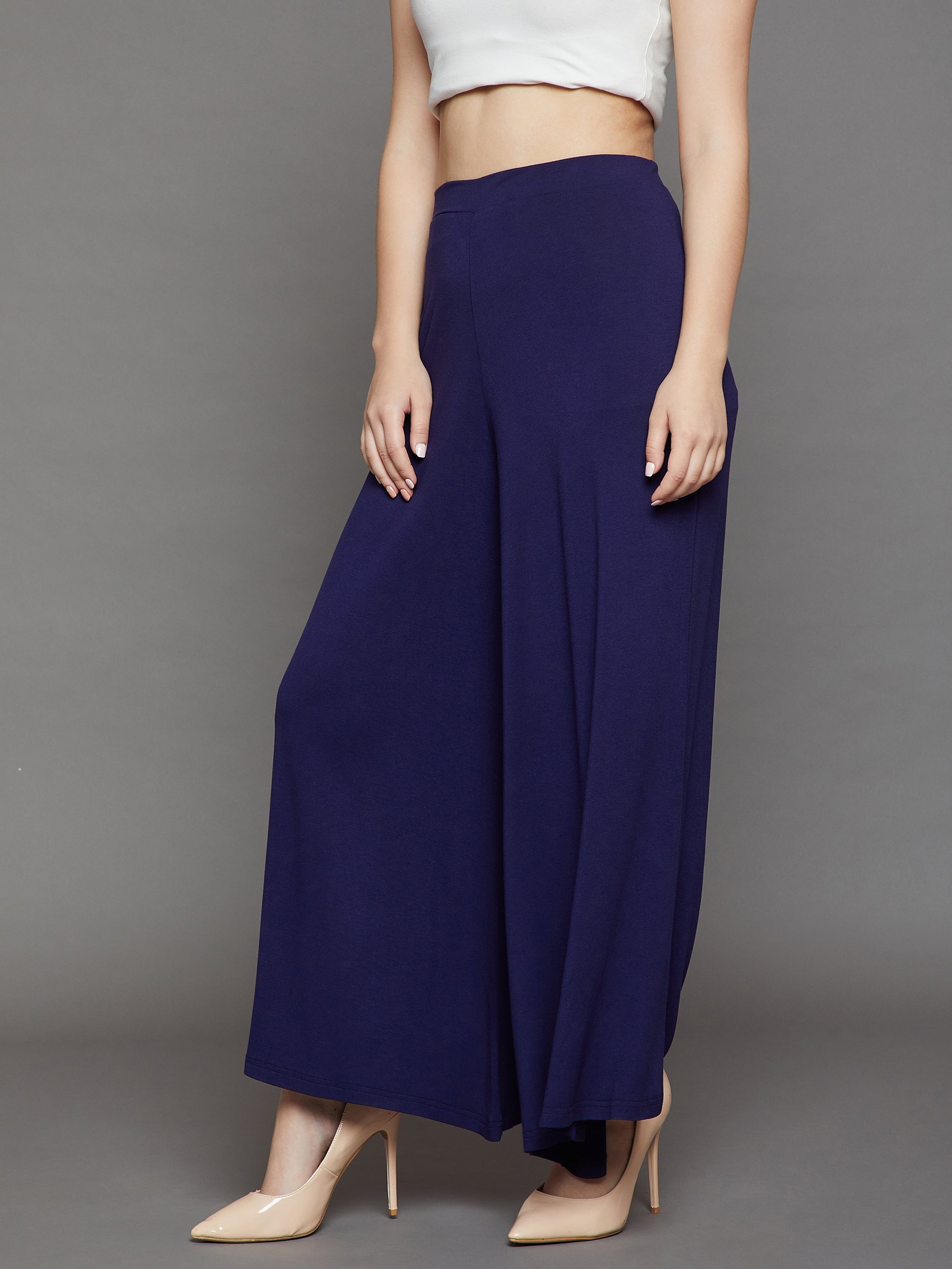 Navy Blue Plain Viscose Palazzo