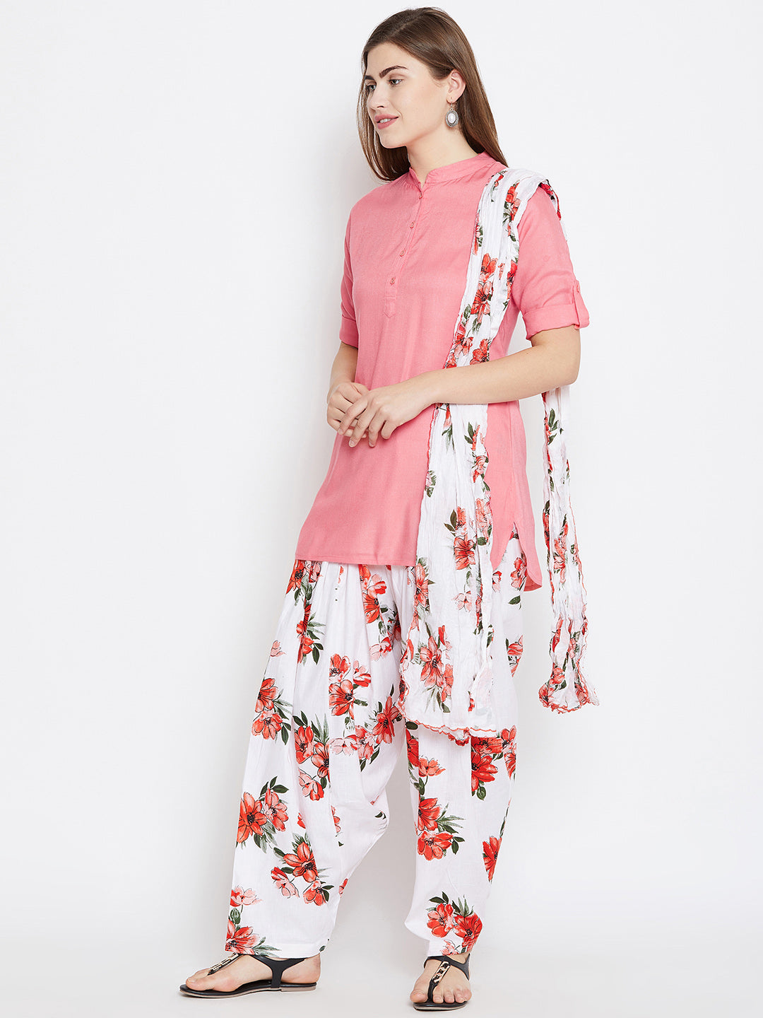 Floral Patiala with Peach Kurti Set