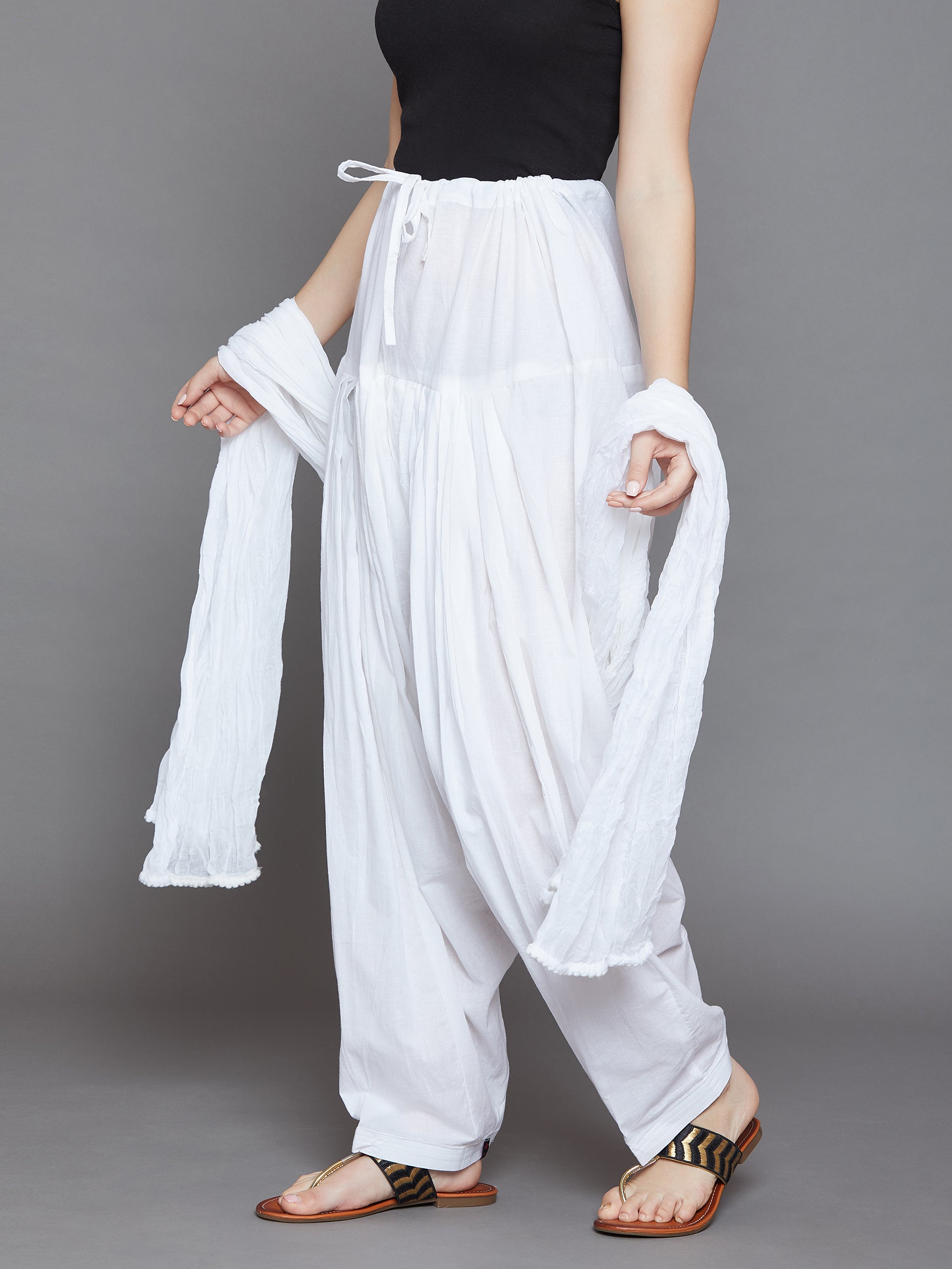 Pure White Plain Cotton Patiala with Dupatta