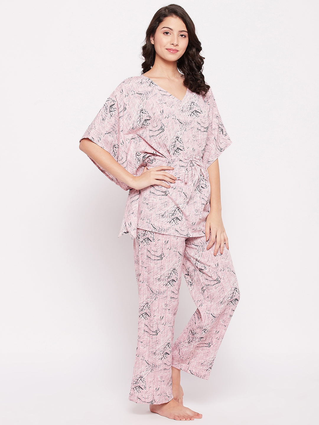Marble Textured Kaftan Sets M Pink