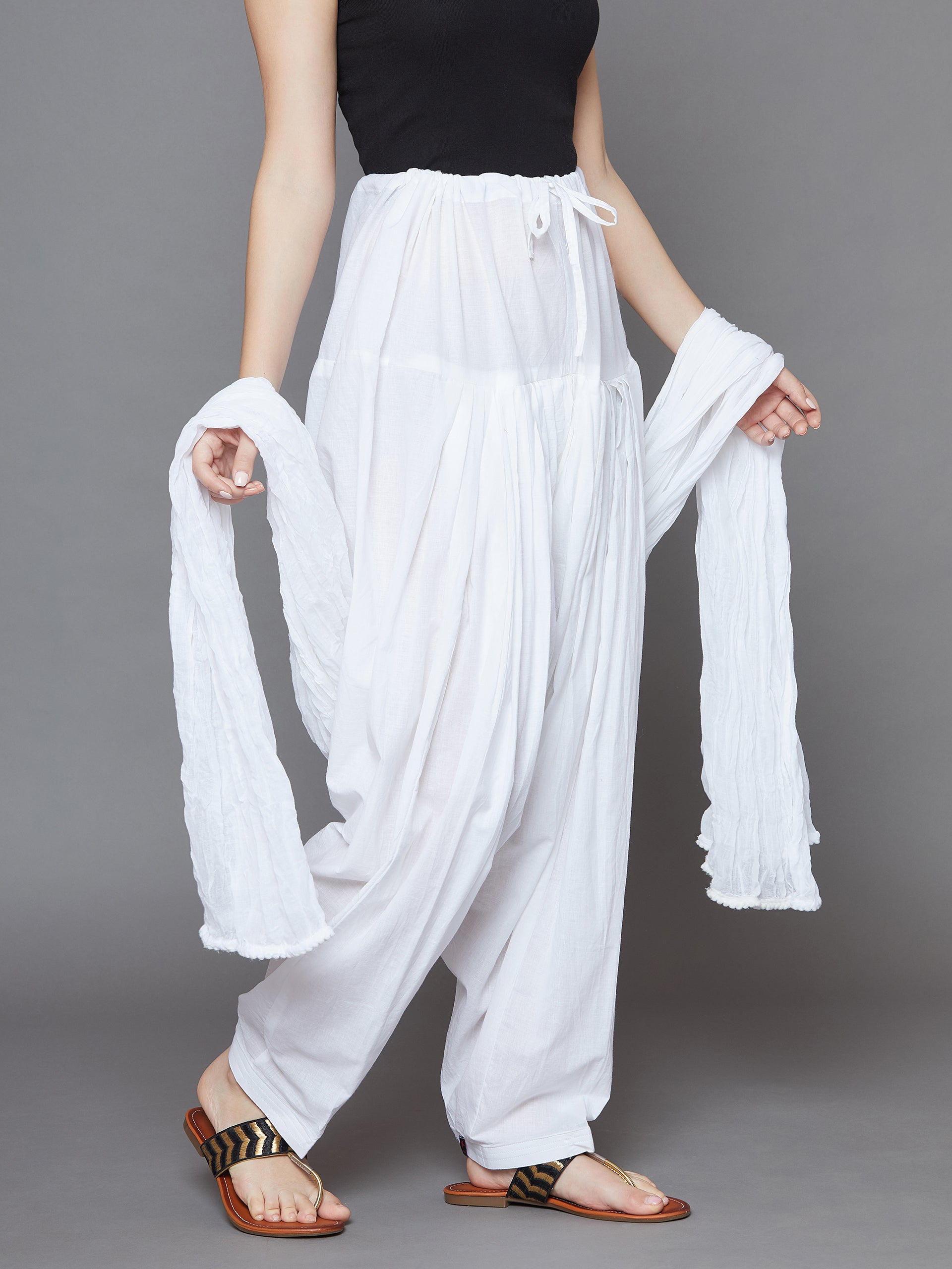 Pure White Plain  Cotton Patiala with Dupatta