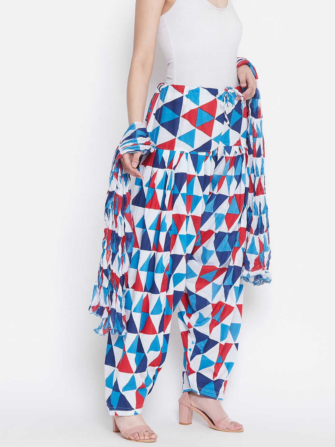 Geometric Pattern Printed Cotton Patiala with Dupatta