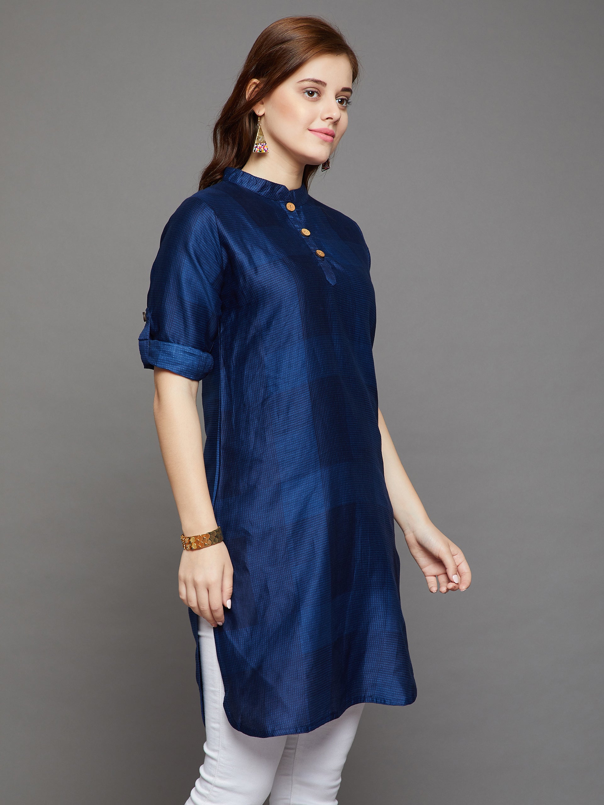 Blue Checks in Check Printed Kurtis