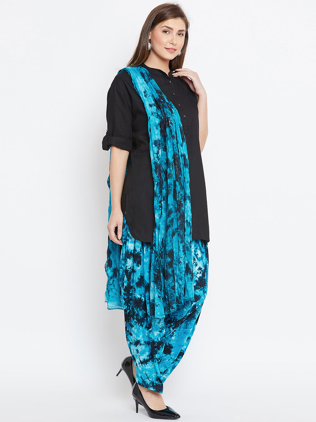 Tie and Dye Print Patiala with Black Kurti Set