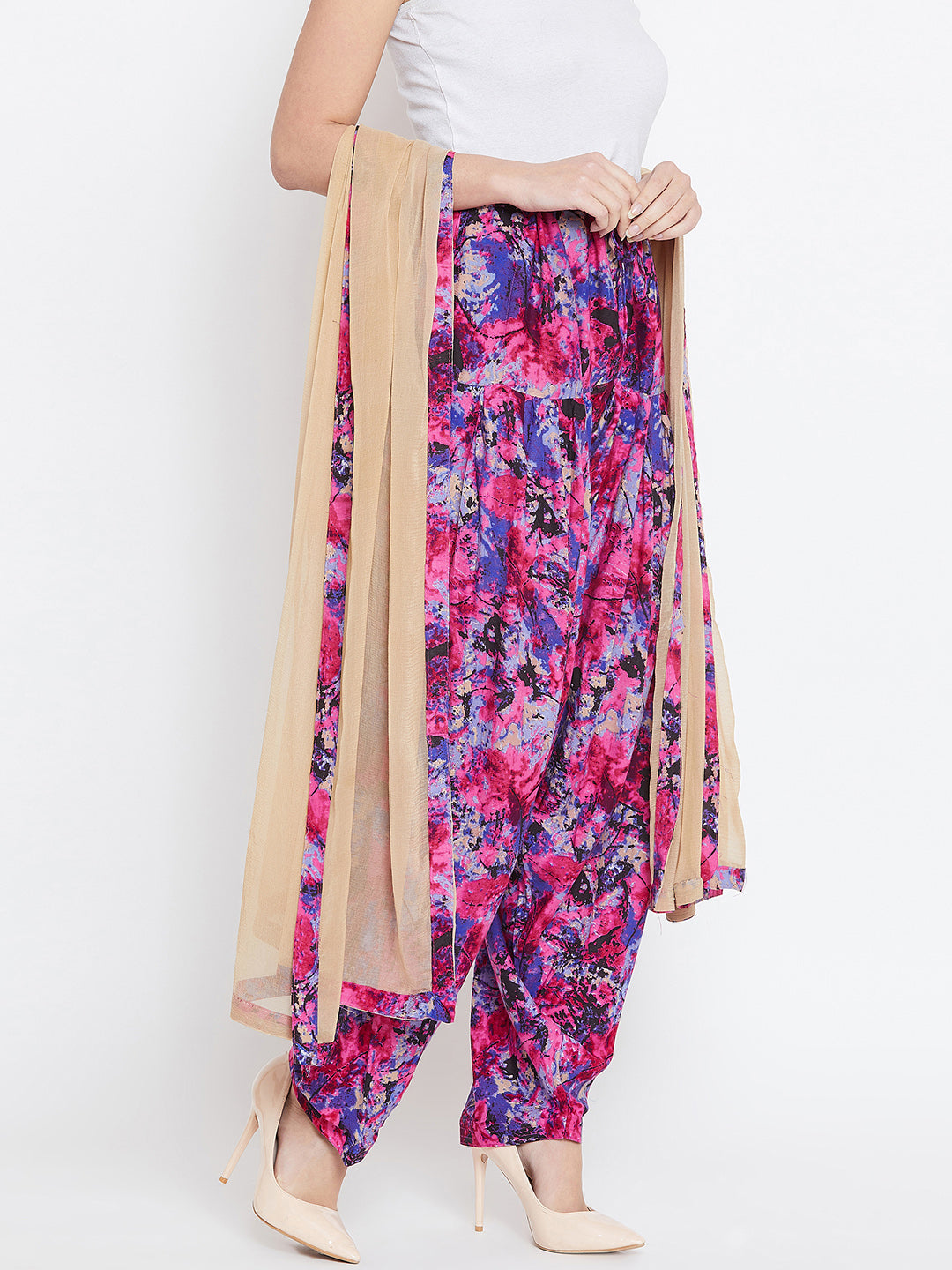 Abstract Pink Pattern Printed Rayon Patiala with Dupatta