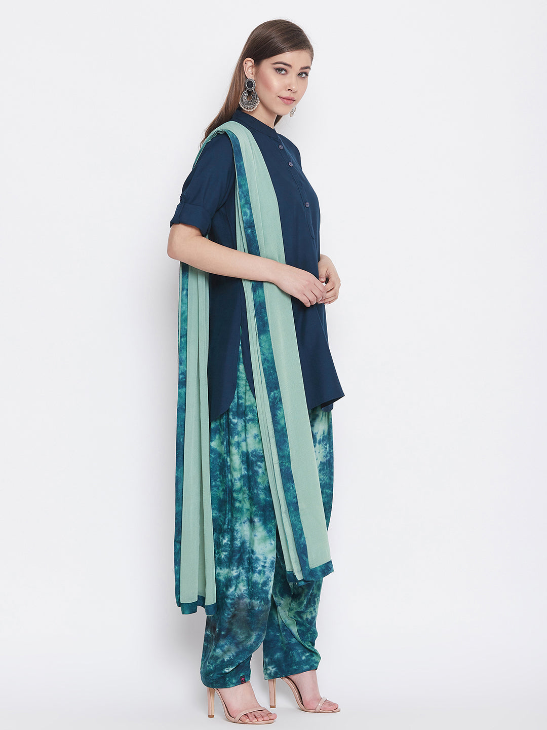 Tie & Dye Print Patiala with Blue Kurti Set