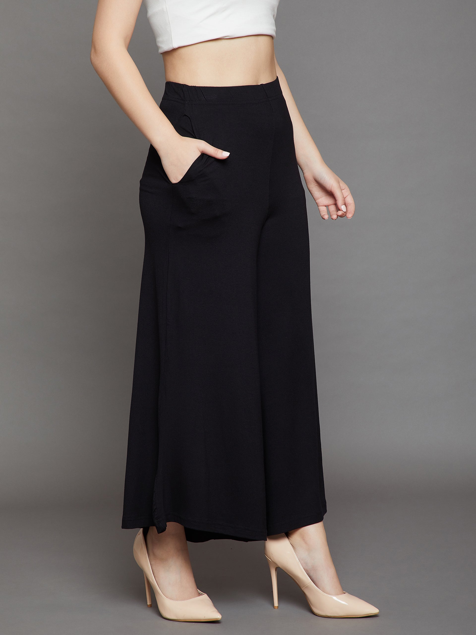 Black Plain Viscose Palazzo