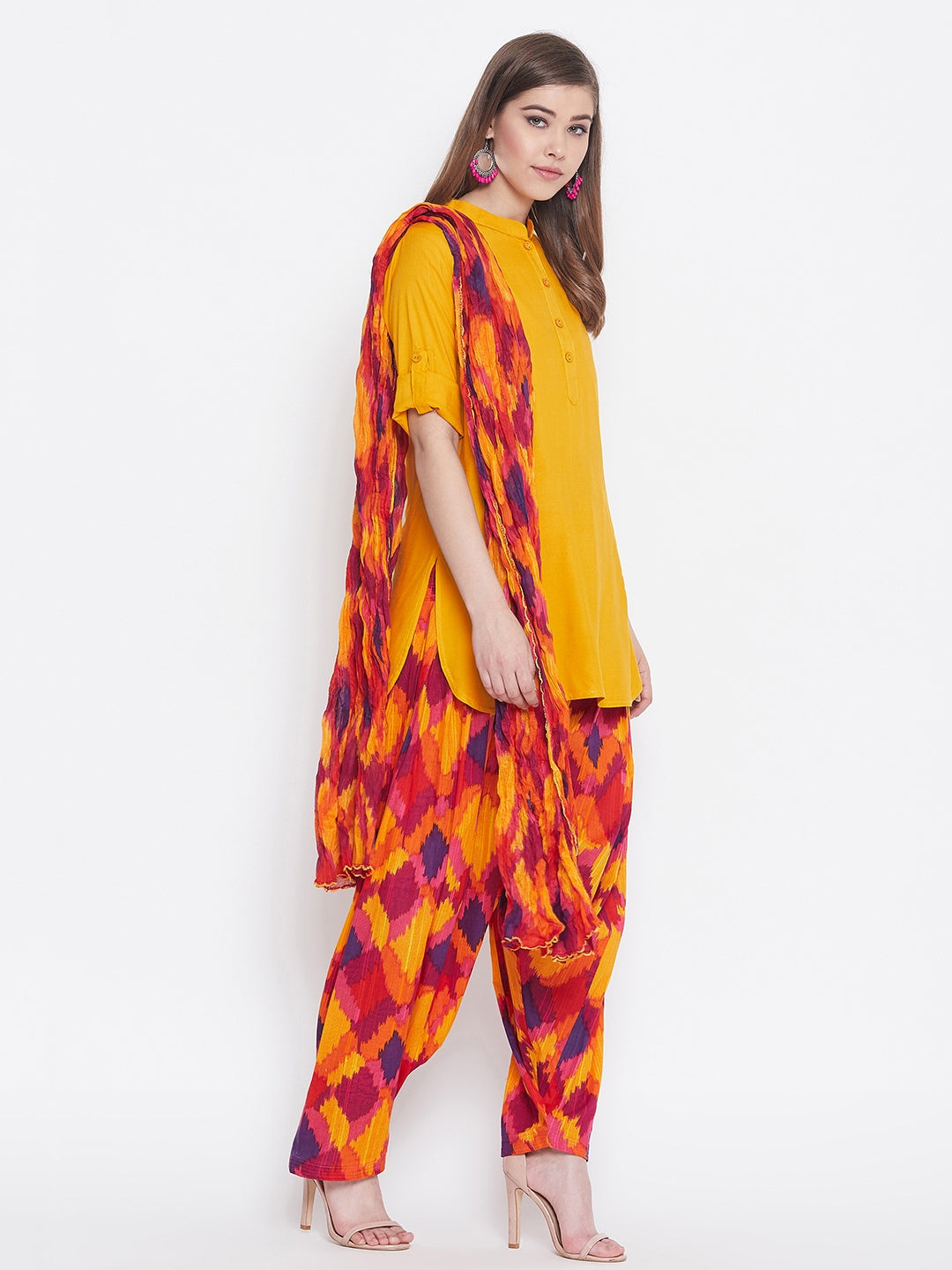 Mosaic Print Patiala with Mustard Yellow Kurti Set