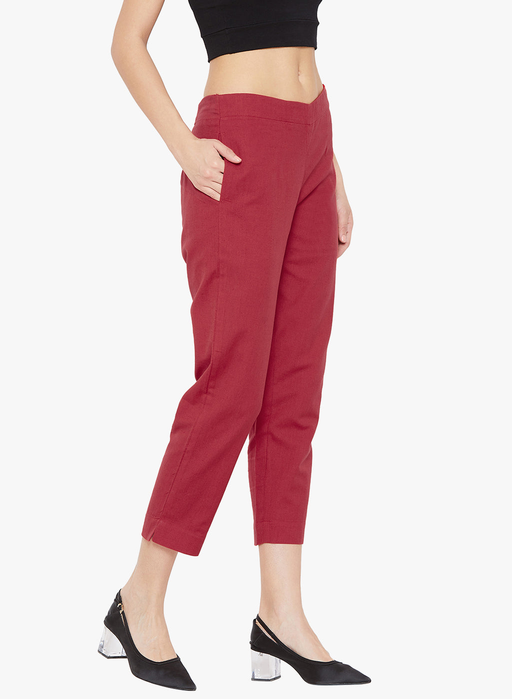 Red Cotton Slub Pants