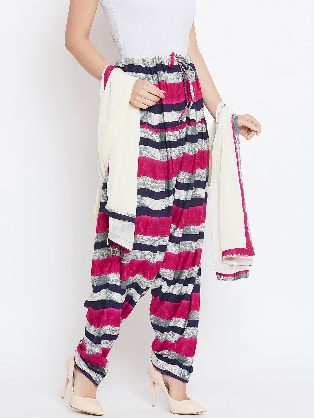 Striped Pattern Rayon Printed Patiala with Dupatta