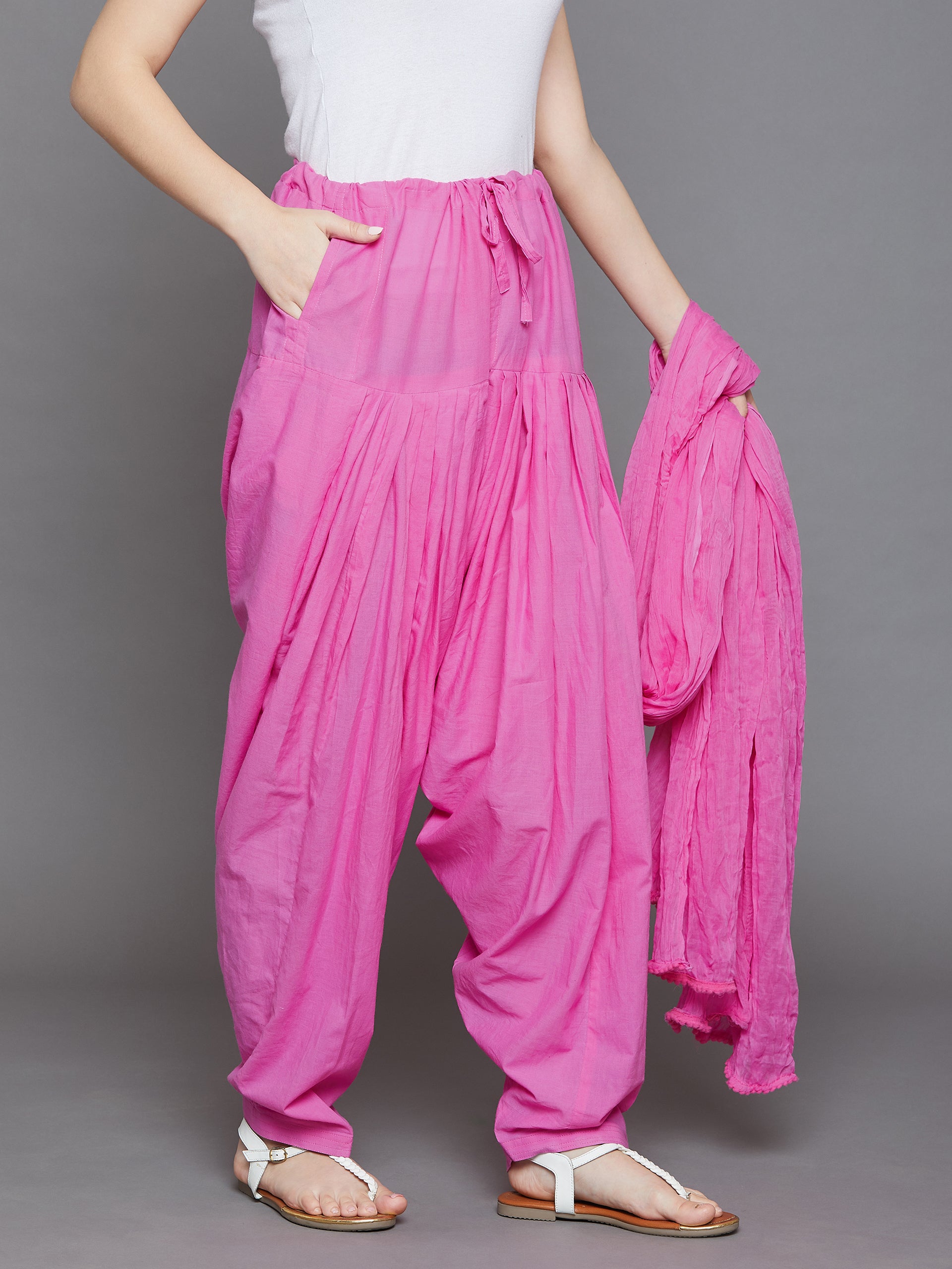 Light Pink Plain Cotton Patiala with Dupatta