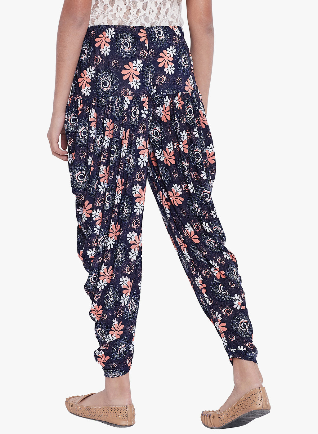 Peach Tri- Floral Printed Dhoti