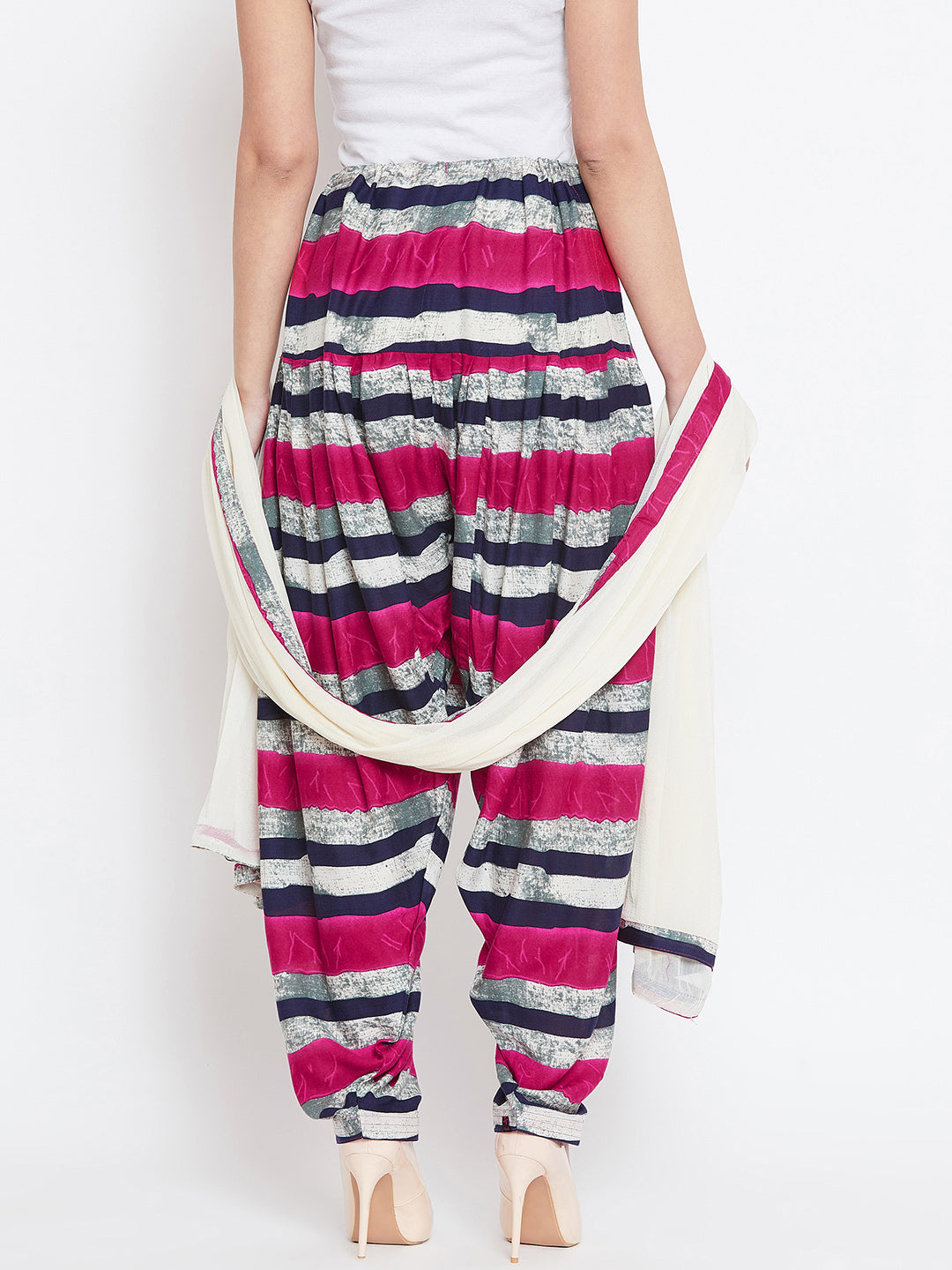 Striped Pattern Rayon Printed Patiala with Dupatta