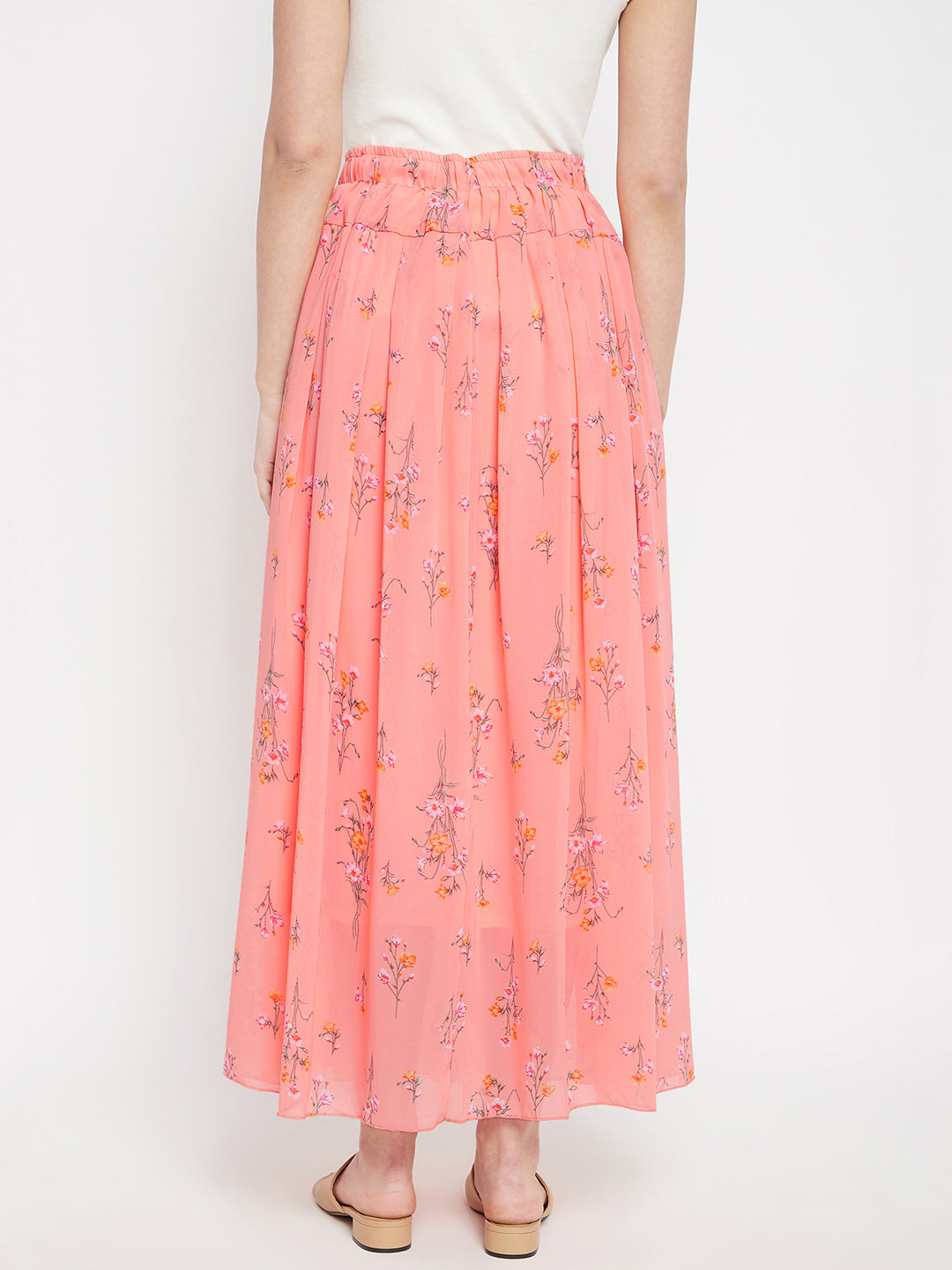 Peachy Floral Pleat Skirt