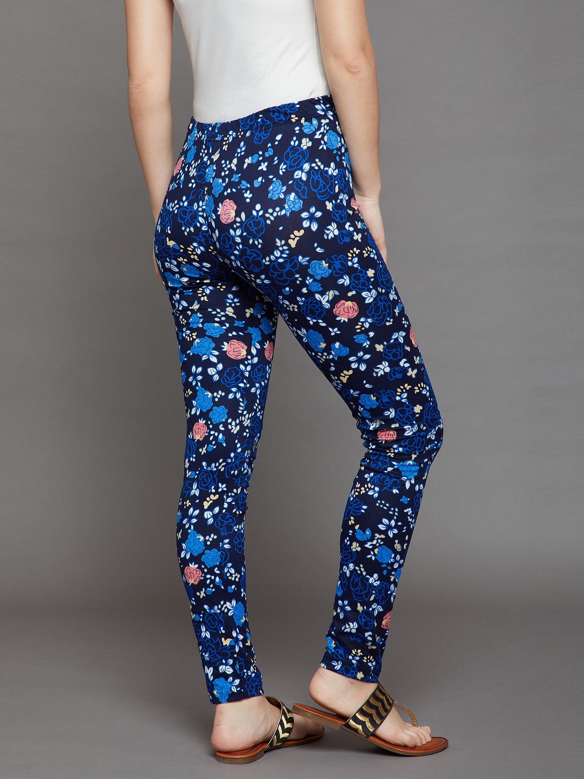 Blue Floral Printed Legging
