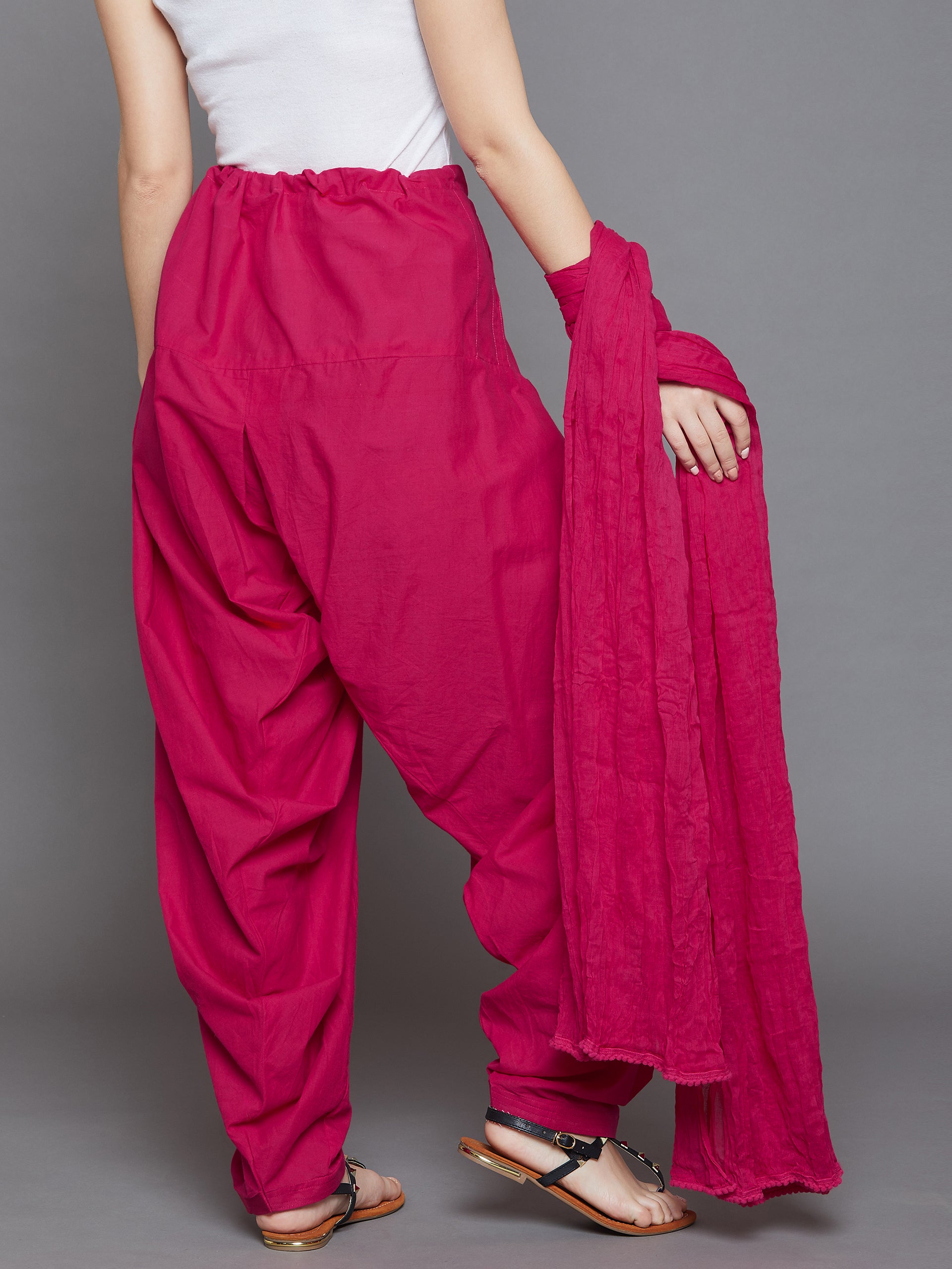 Rani Pink Cotton Plain Patiala with Dupatta