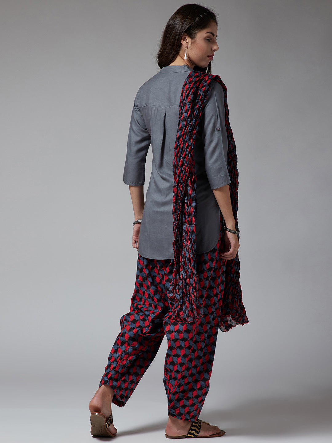 Geometric Print Patiala with Grey Kurti Set
