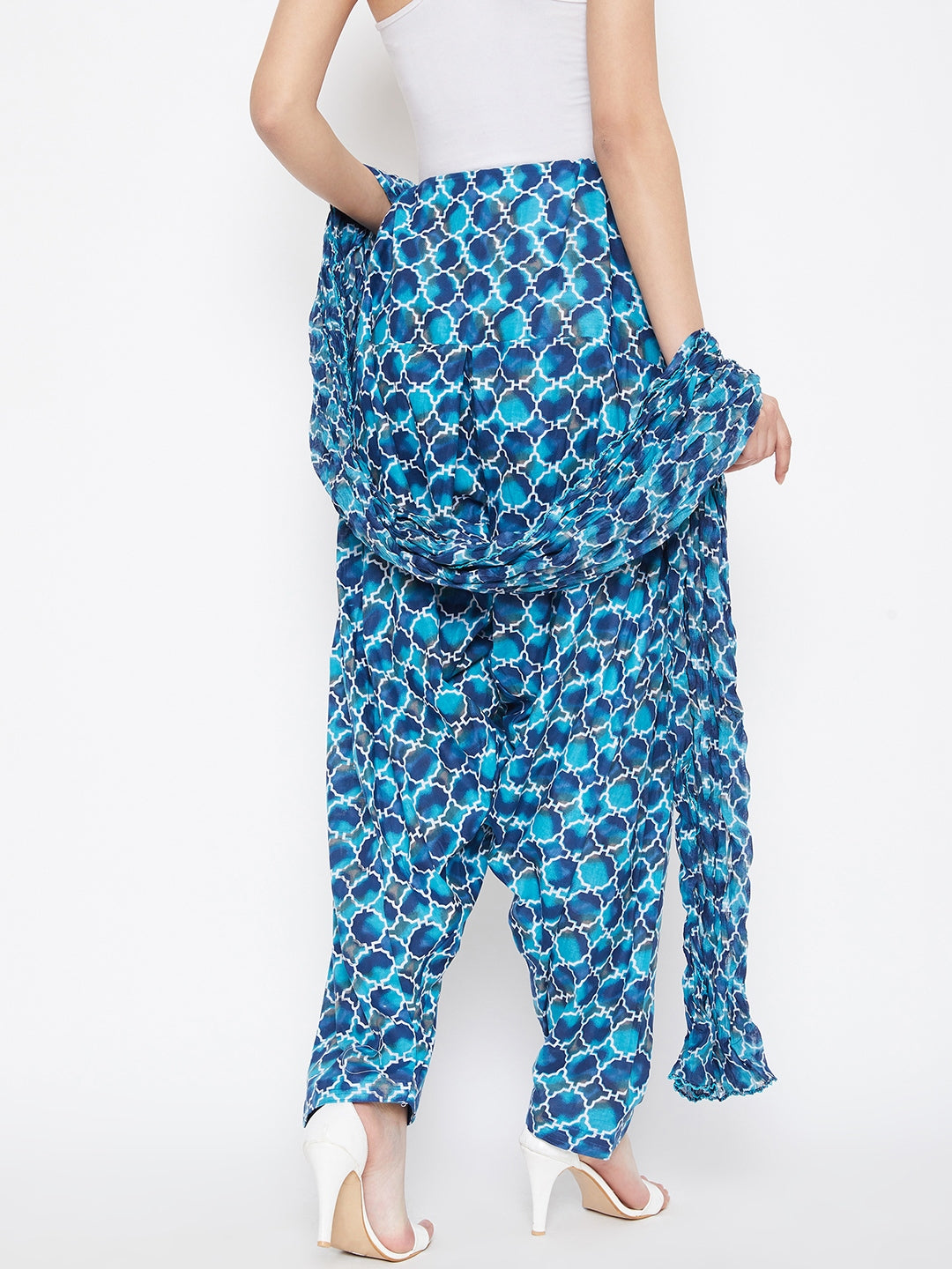 Blue Agate Printed Cotton Patiala with Dupatta