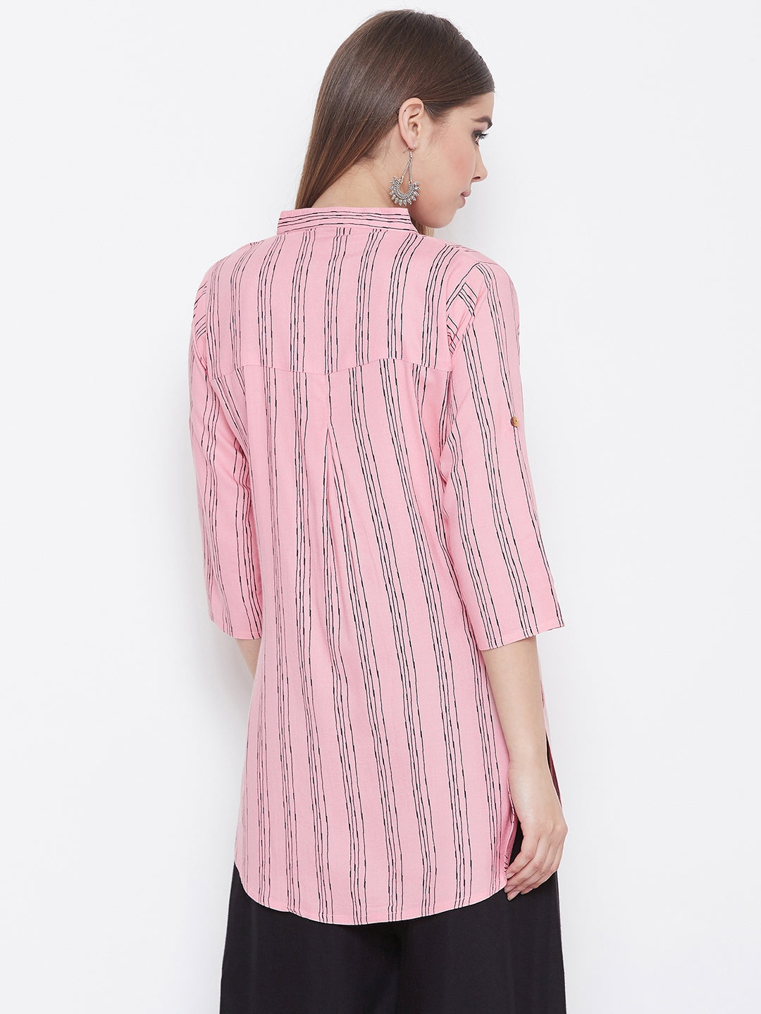 Azalea Pink Striped Short Kurta