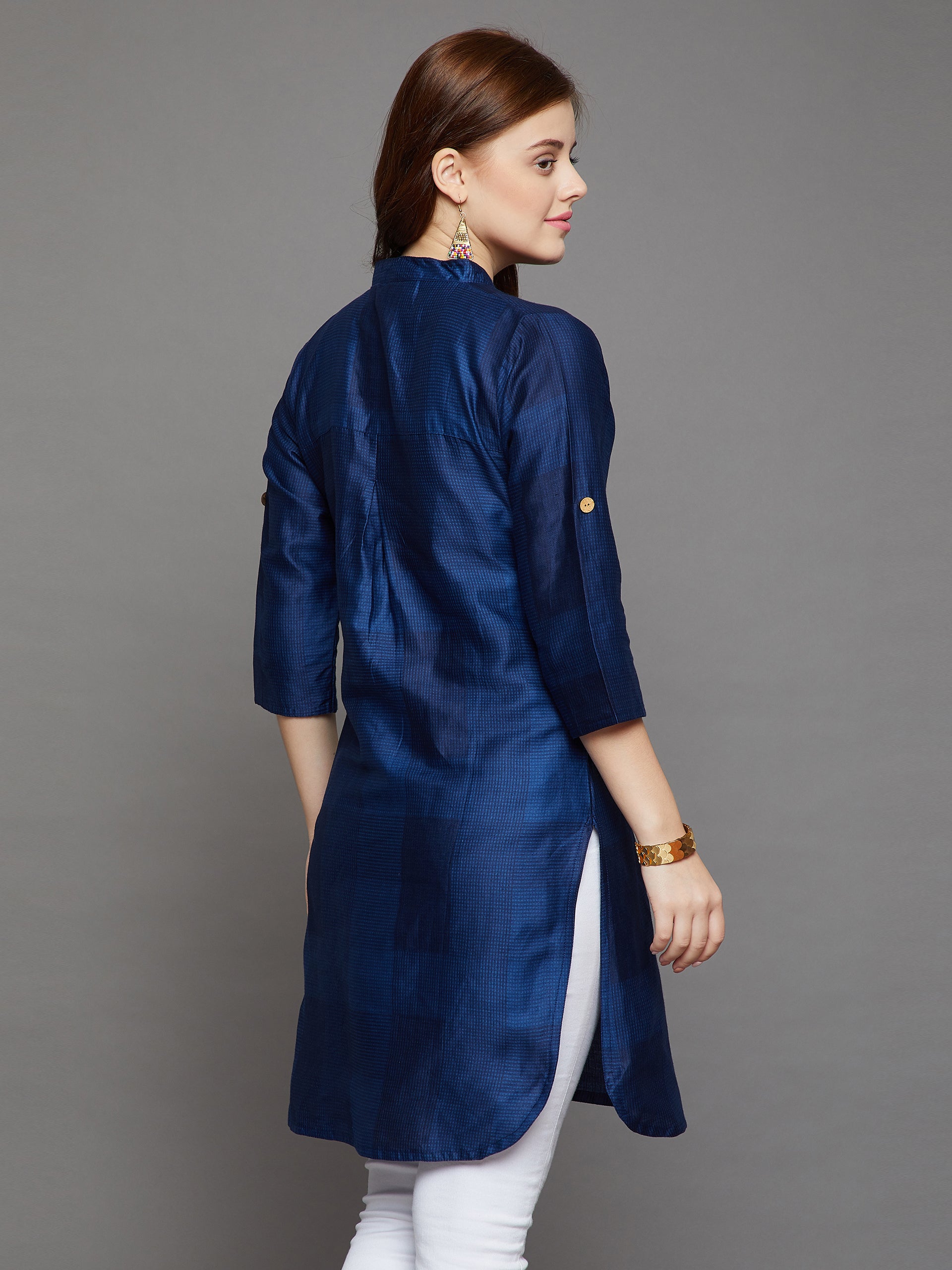 Blue Checks in Check Printed Kurtis