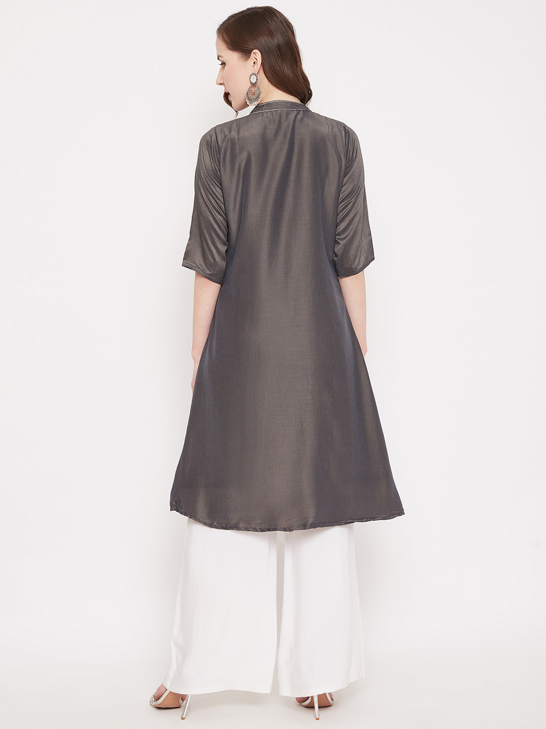 Ash Grey Embroidery Solid Color Kurti
