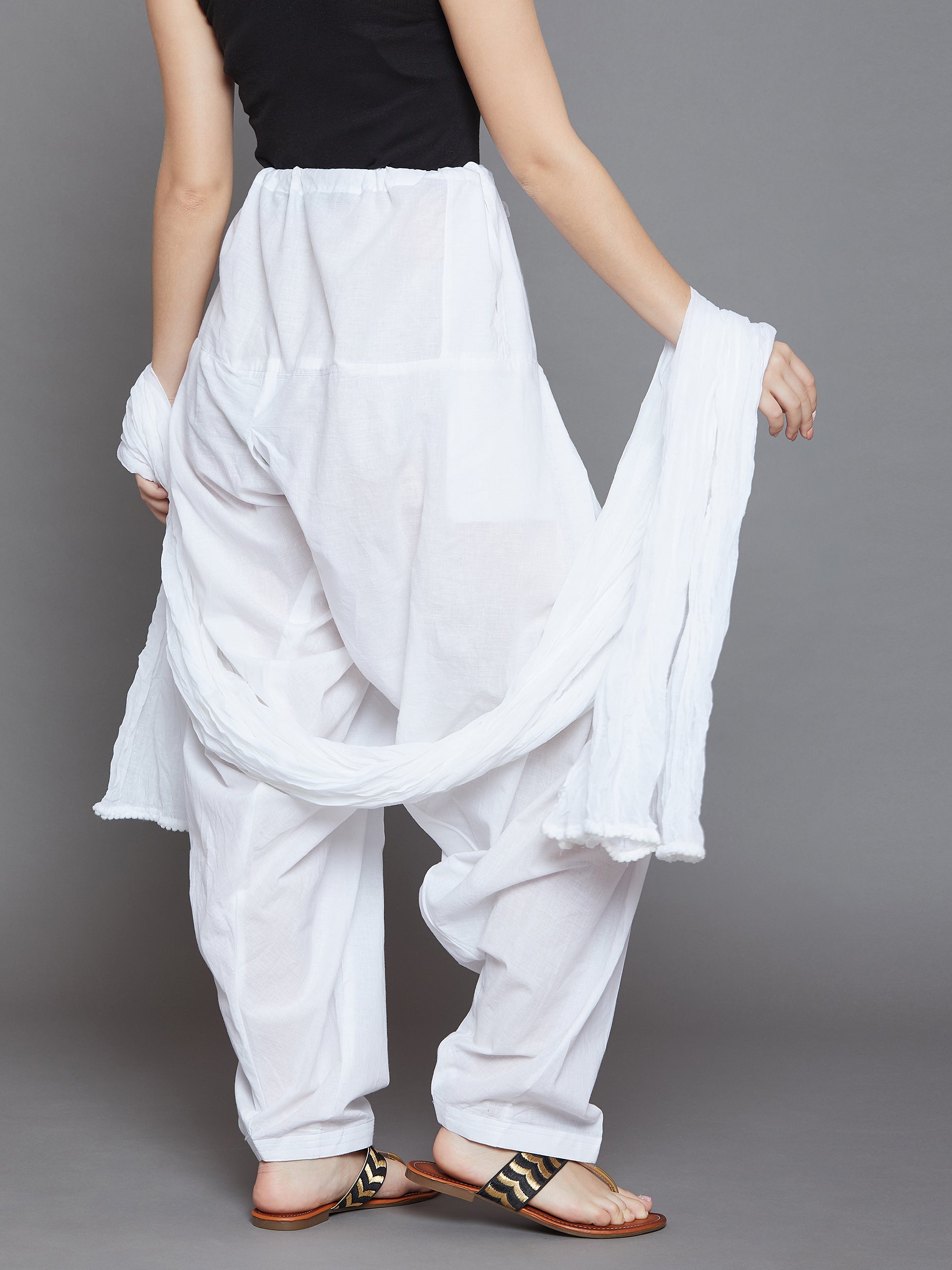 Pure White Plain Cotton Patiala with Dupatta