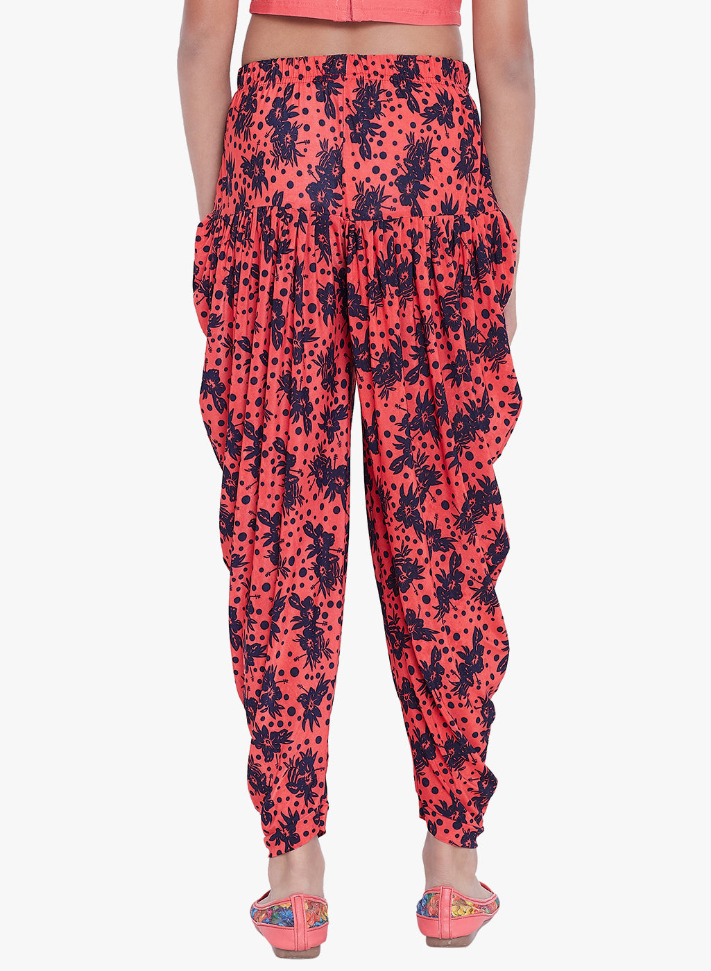 Peach Polka Floral Printed Dhoti
