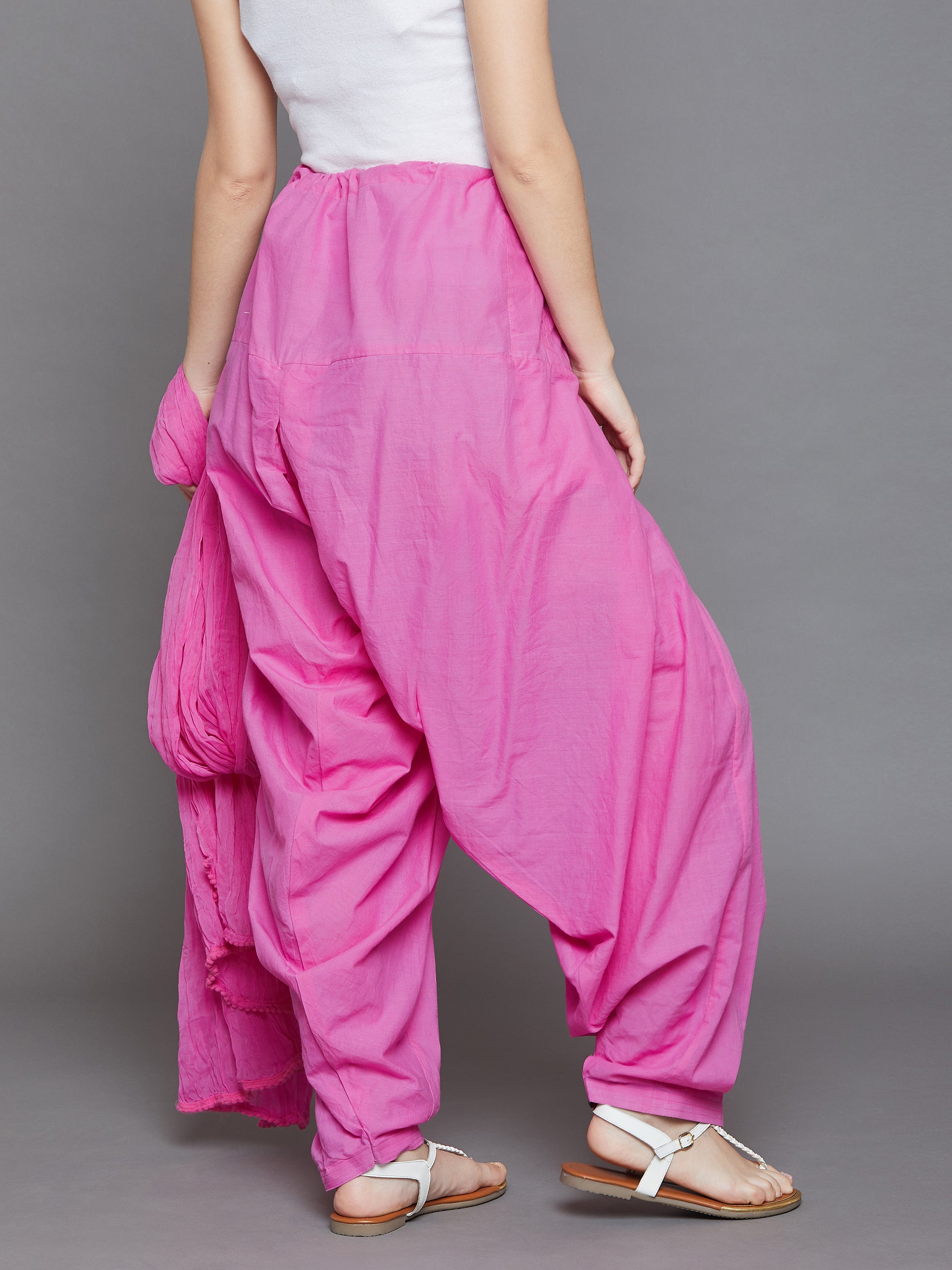 Light Pink Plain Cotton Patiala with Dupatta