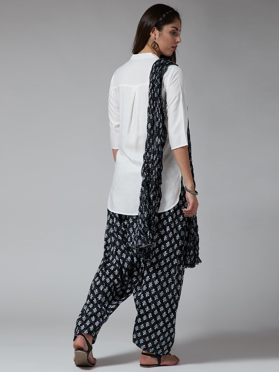 Bakara Leaf Patiala with White Kurti Set