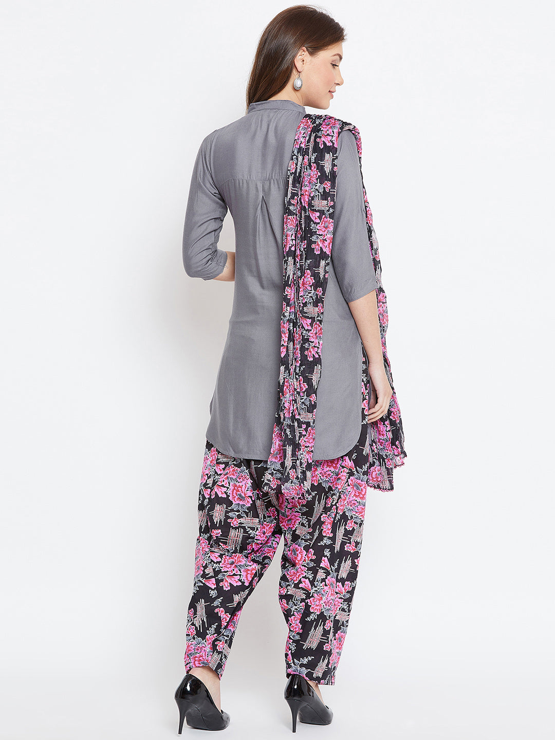 Baroque Print Patiala with Elephant Grey Kurti Set
