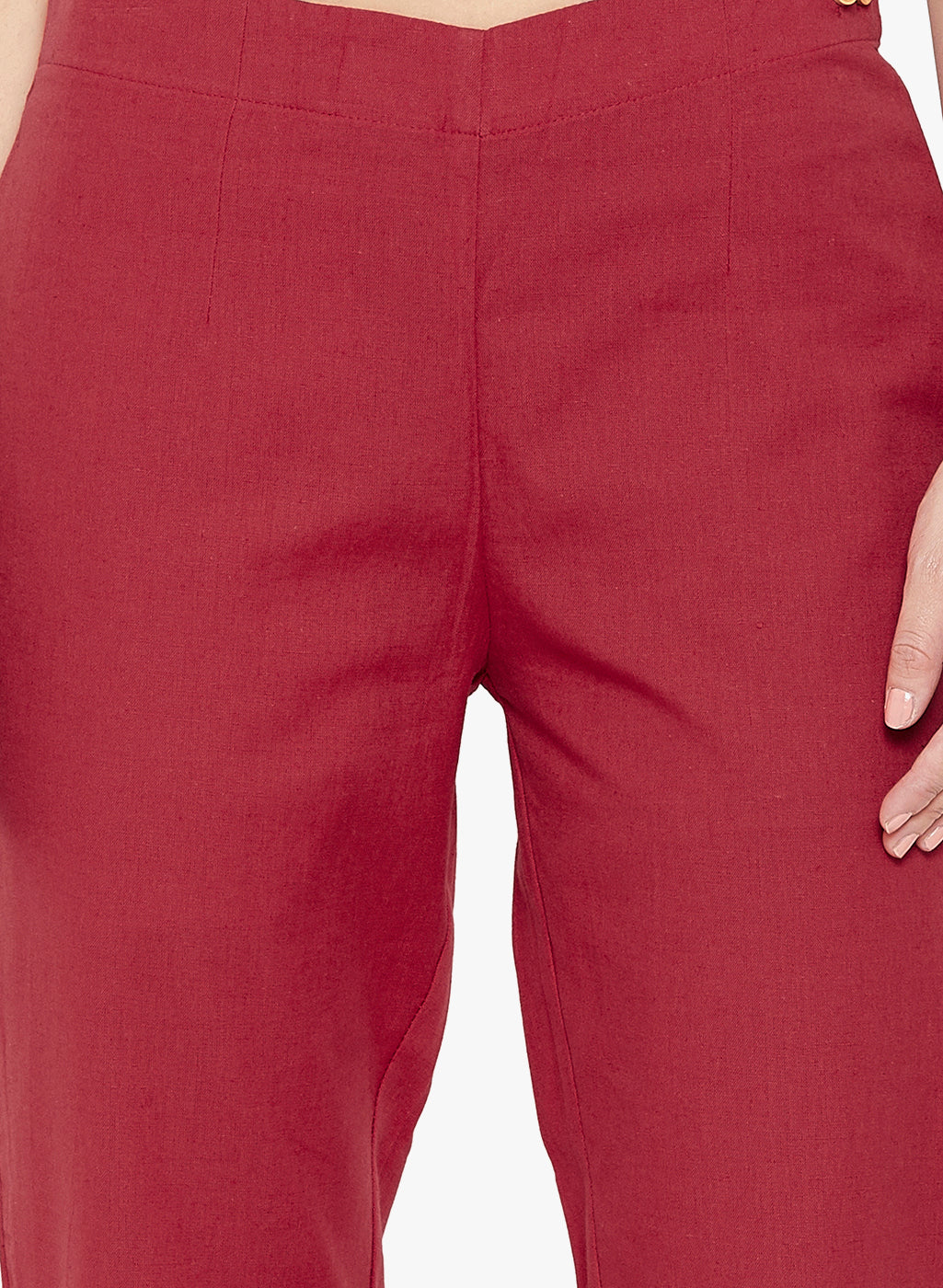 Red Cotton Slub Pants