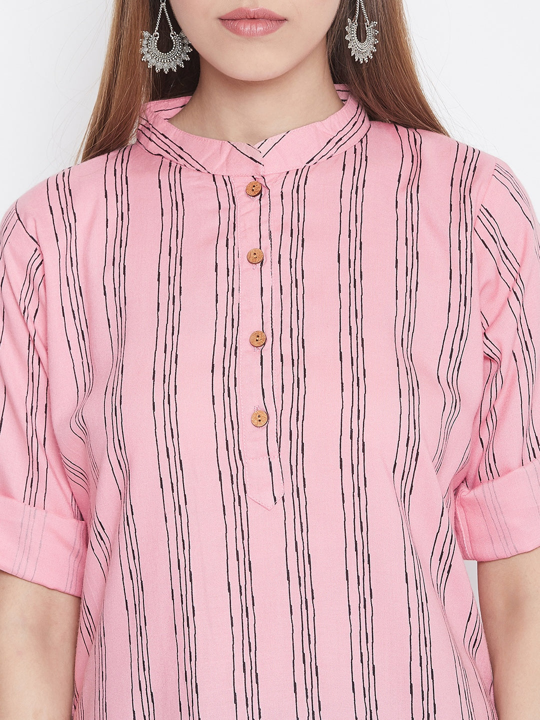 Azalea Pink Striped Short Kurta