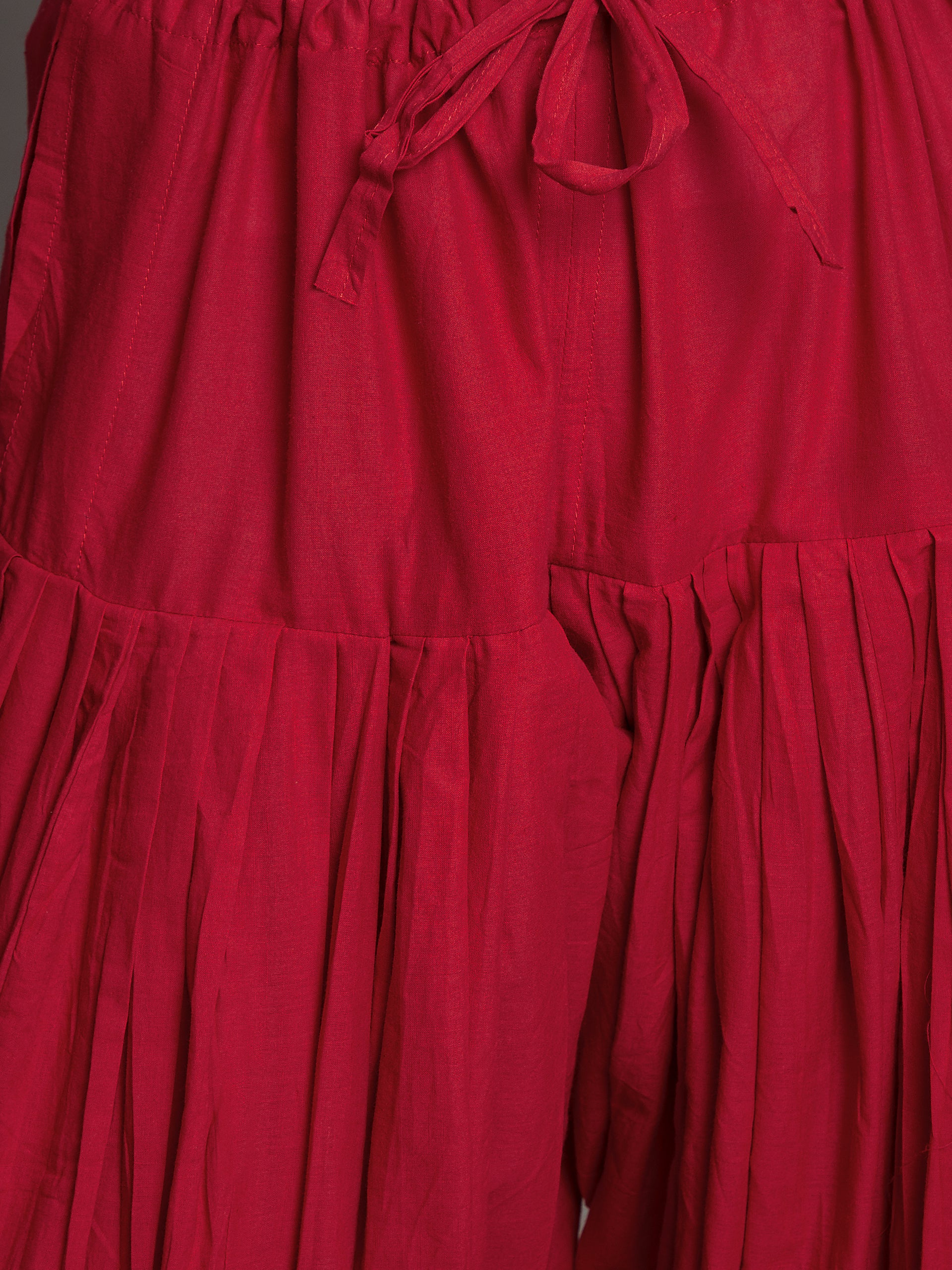 Red Cotton Plain Patiala with Dupatta
