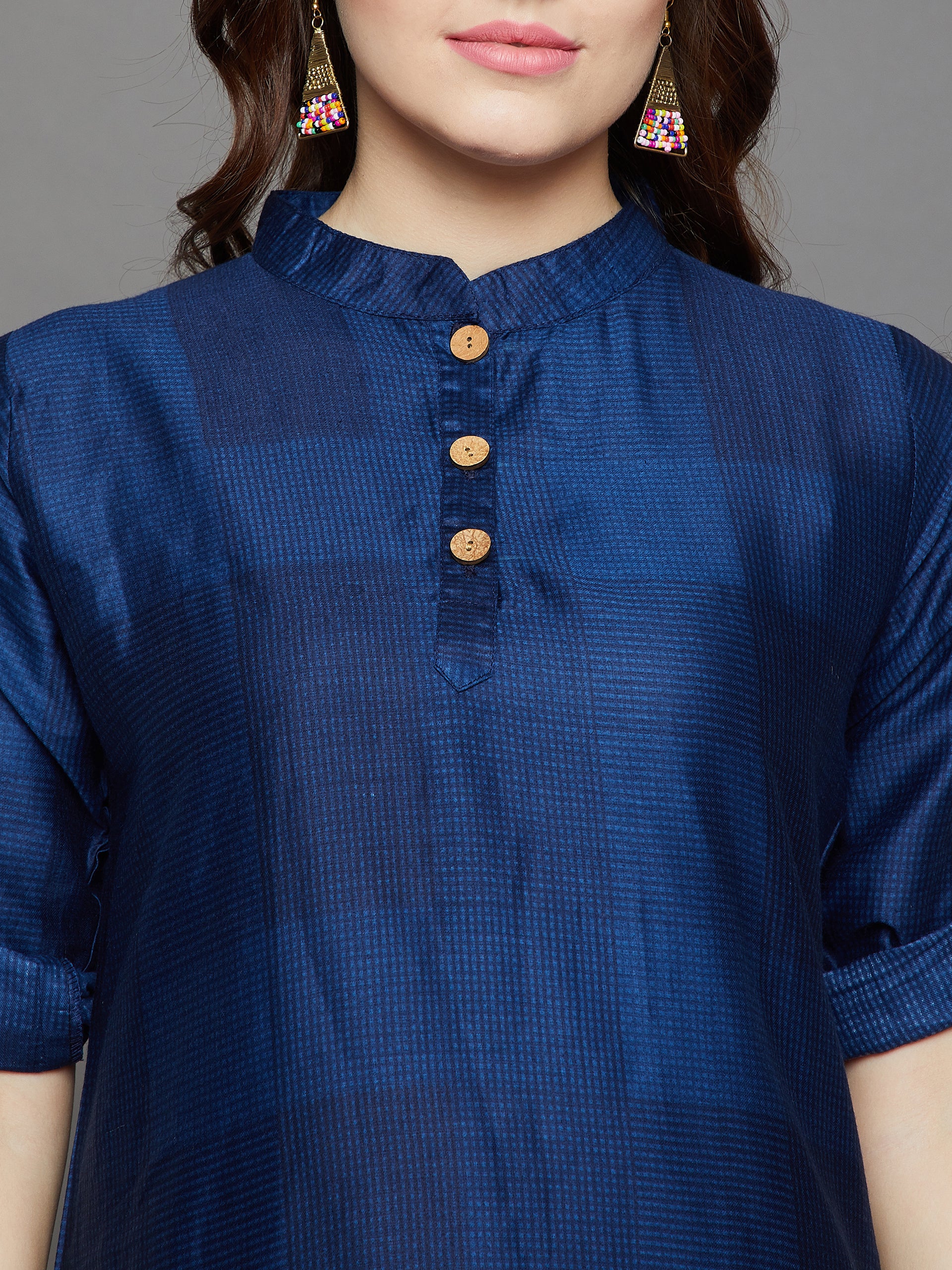 Blue Checks in Check Printed Kurtis