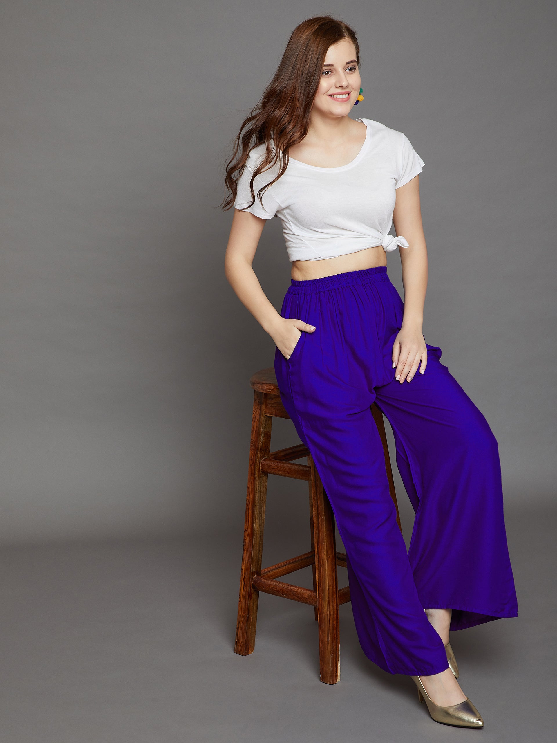 Royal Blue Plain Rayon Palazzo