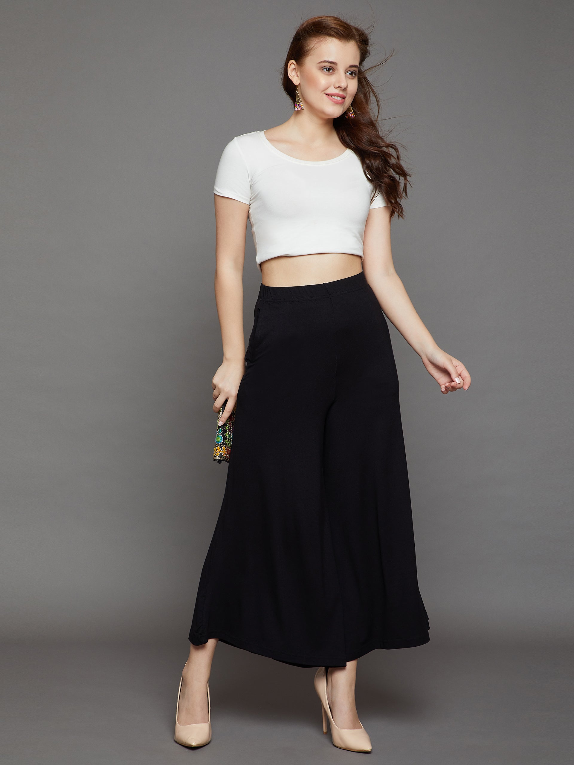 Black Plain Viscose Palazzo